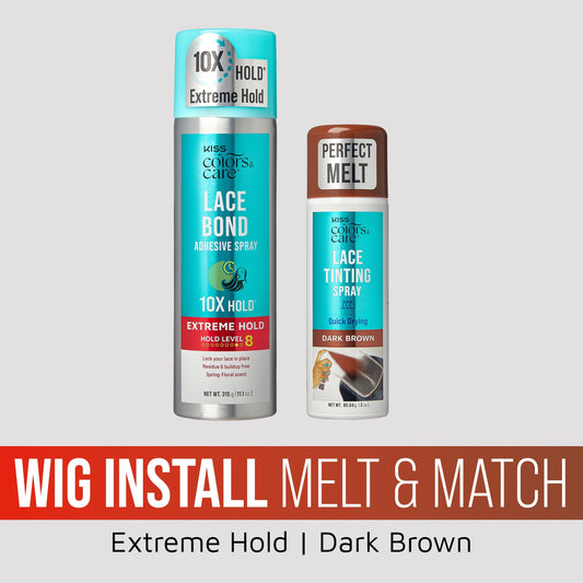 Kiss Colors & Care Wig Install Melt & Match Bundle - Extreme Hold Lace Bond & Dark Brown Lace Tinting Spray