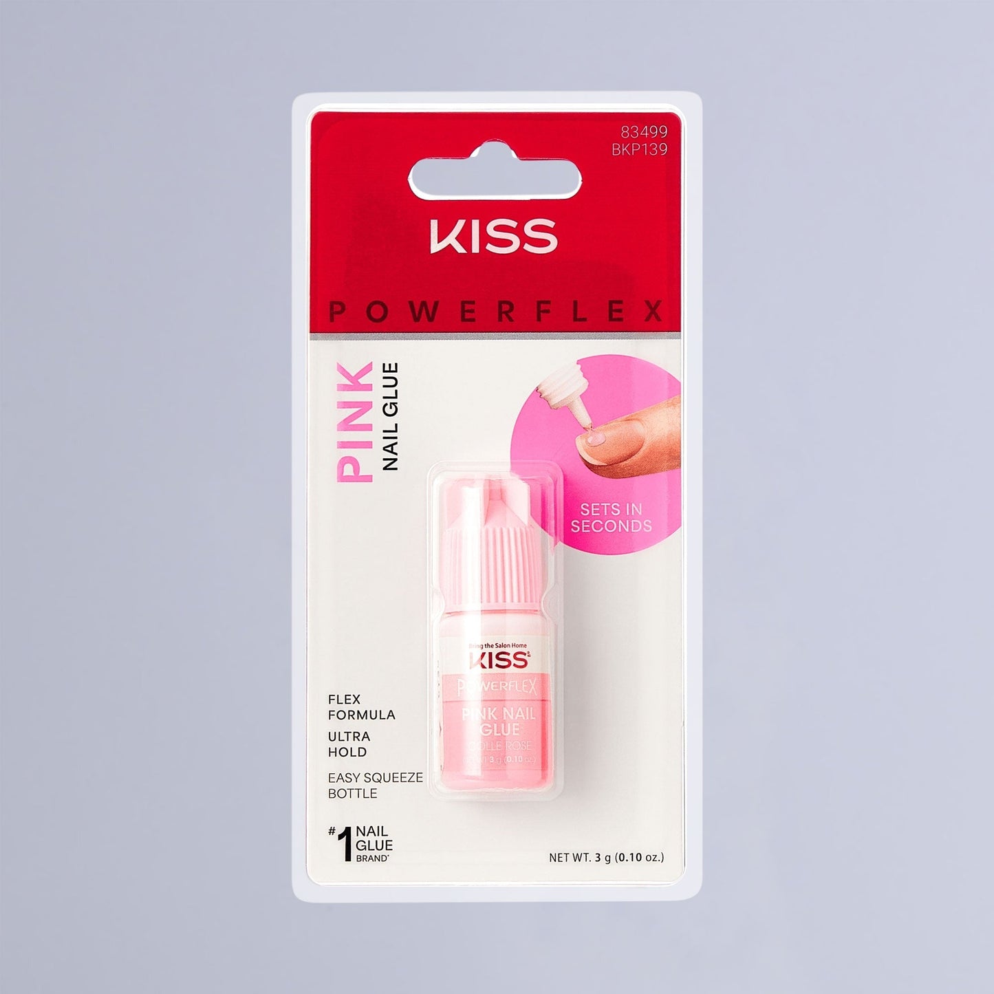 Kiss PowerFlex Pink Fake Nail Glue - 0.10 oz. | Nail Adhesive, Press-On Glue, Pink Tint, Strong Hold