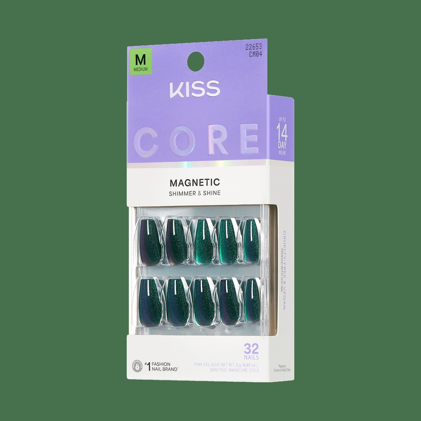 Kiss Core Magnetic Press On Fake Glue Nails - Shimmering | Magnetic, Green & Blue, Medium, Coffin