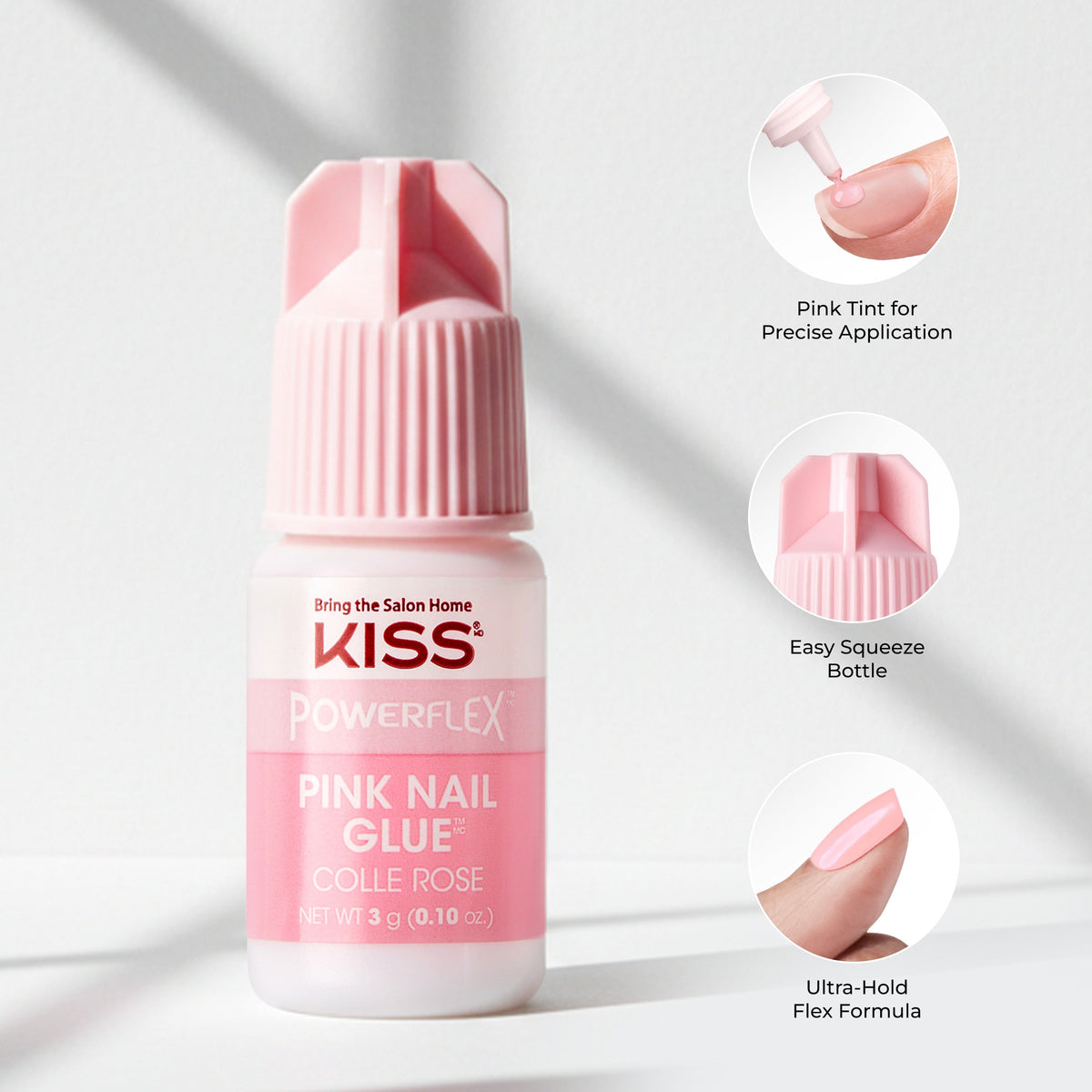 Kiss Press On Glue Nail Tool Bundle - PowerFlex Pink Nail Glue + Glue OFF Remover