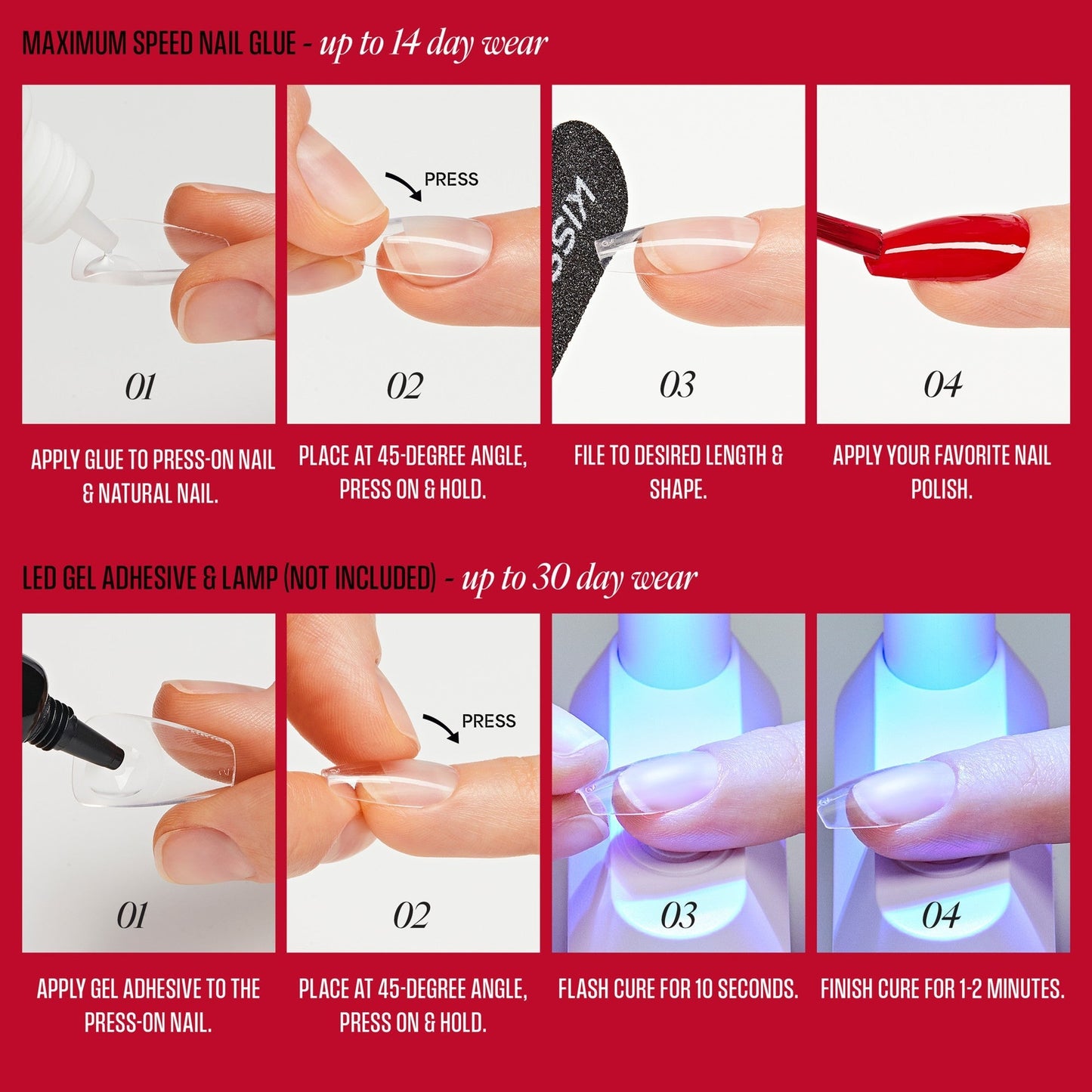 Kiss Professional Full Cover Press On Fake Nails - Luminous | 140 Nails, Includes Nail Glue, Solid, Clear, Medium, Coffin