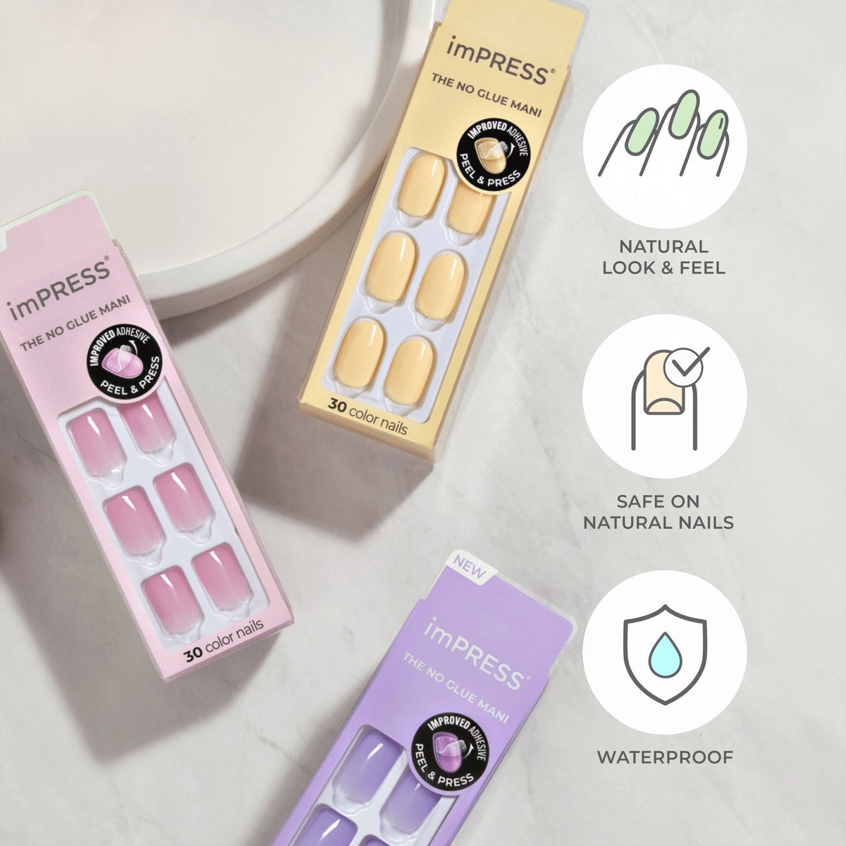 Impress Color No Glue Fake Press On Nails - Blue Sky | Solid, Blue, Short, Squoval, Manicure