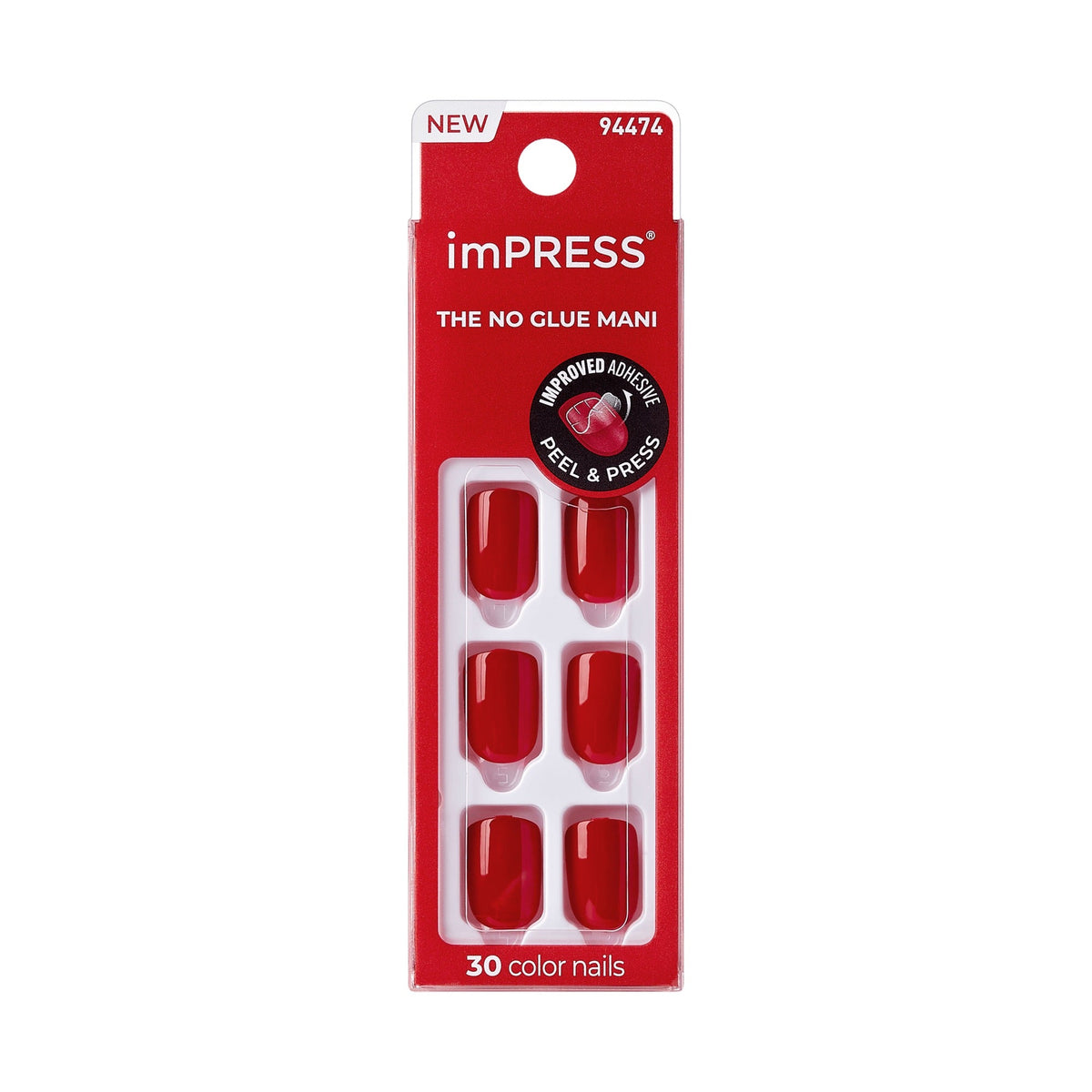 Impress Color No Glue Fake Press On Nails - Golden Harvest | Solid, Red, Short, Squoval, Manicure