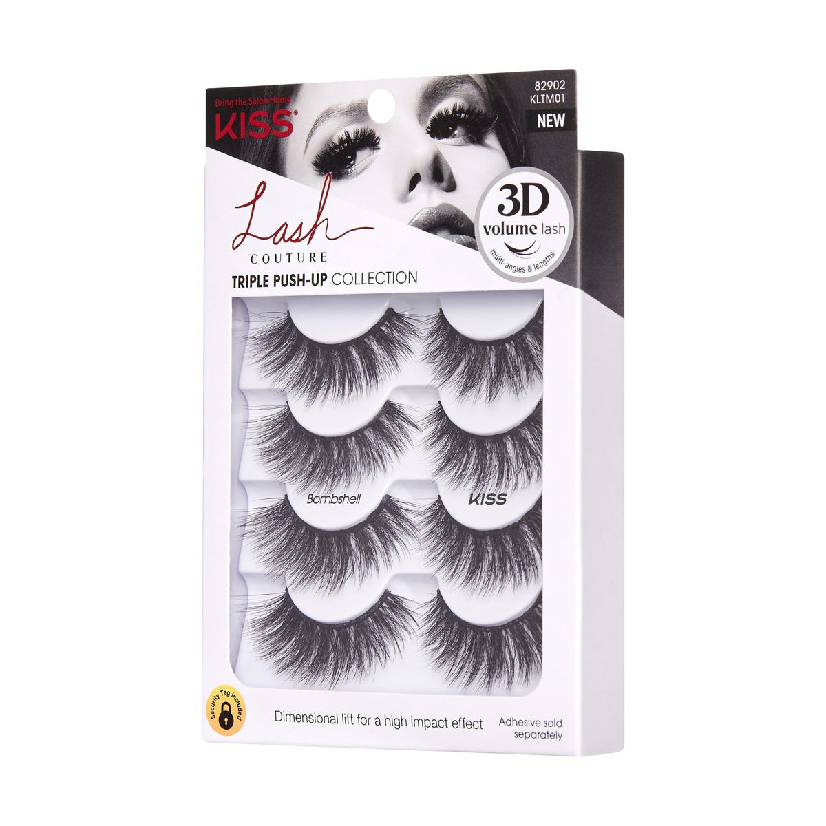 Kiss Lash Couture Triple Push-Up False Eyelashes - Bombshell | 4 Pairs, Strip Lashes, 14mm