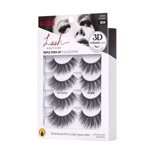 Kiss Lash Couture Triple Push-Up False Eyelashes - Bombshell | 4 Pairs, Strip Lashes, 14mm