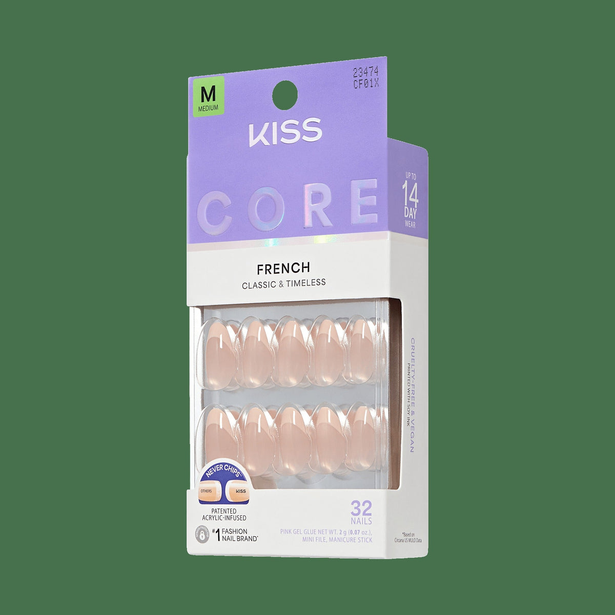 Kiss Core French Press On Fake Glue Nails - Dancing On Clouds | French Tips, Pink, Medium, Almond
