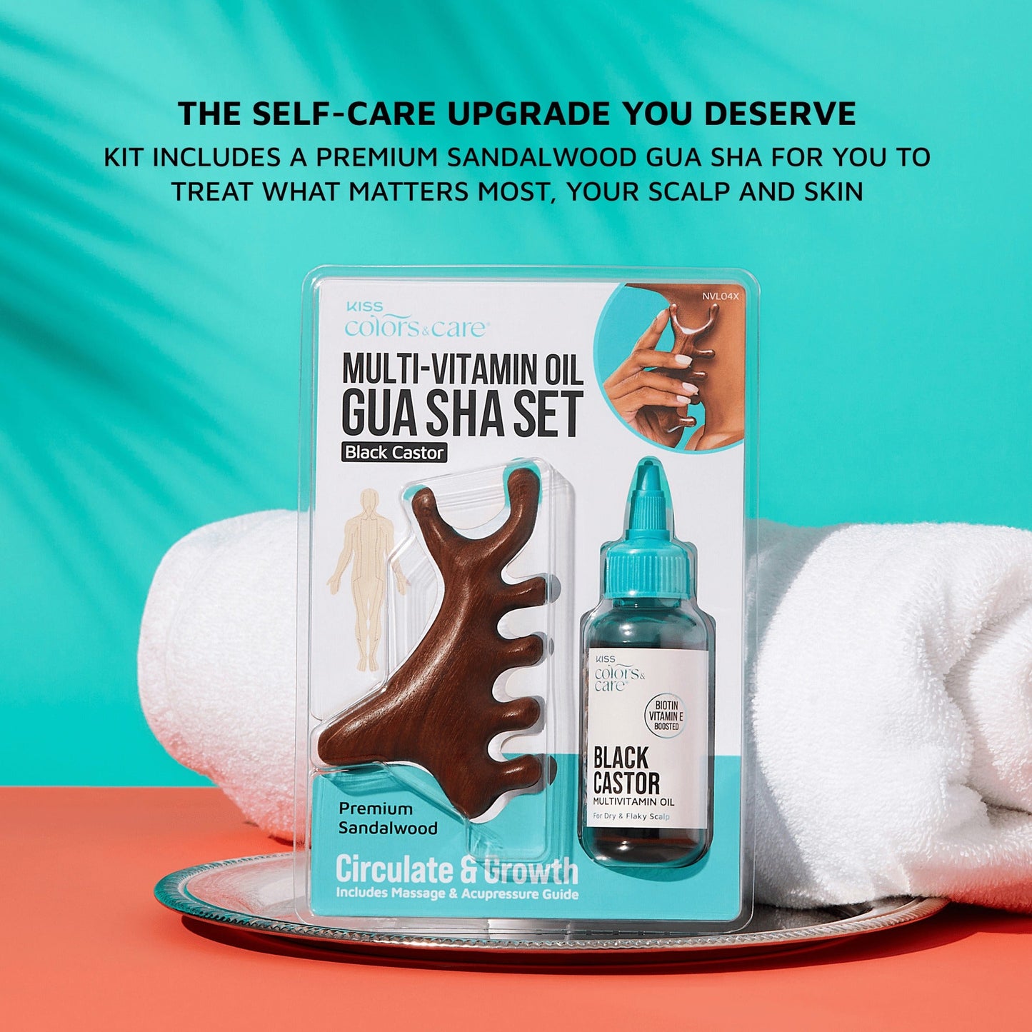 Kiss Colors & Care Multivitamin Oil & Gua Sha Tool - Black Castor | Circulate & Growth, Hair & Body, Beauty Products, Gift Set