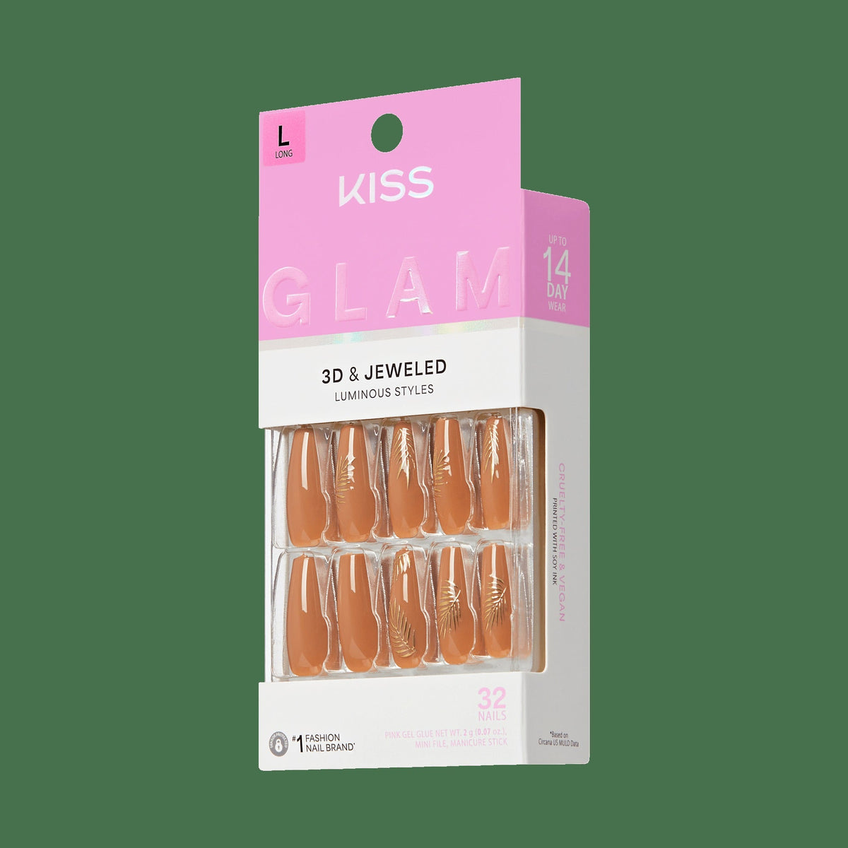 Kiss Glam Jeweled Press On Fake Glue Nails - Golden Hour Glam | 3D & Jewel Design, Brown, Long, Coffin