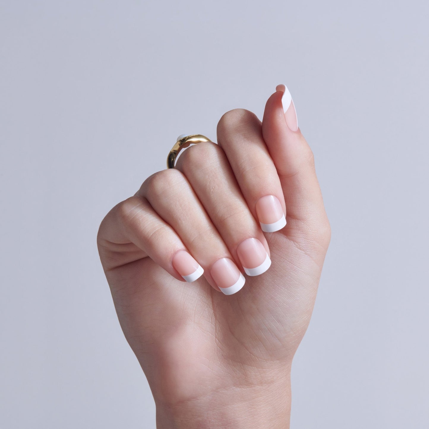 Kiss Core French Press On Fake Glue Nails - If You Dare | French Tips, White, Real Short, Squoval