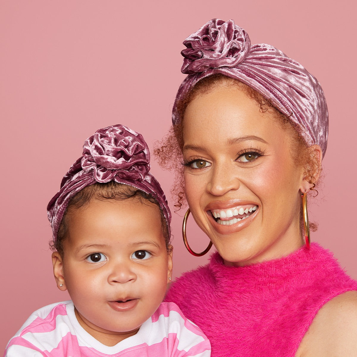 Kiss Colors & Care Mommy & Me Pre-Tied Top Knot Turban Set - Berry | Mom & Toddler, Velvet, Hair Turban, 2 pc , Hair Accessories