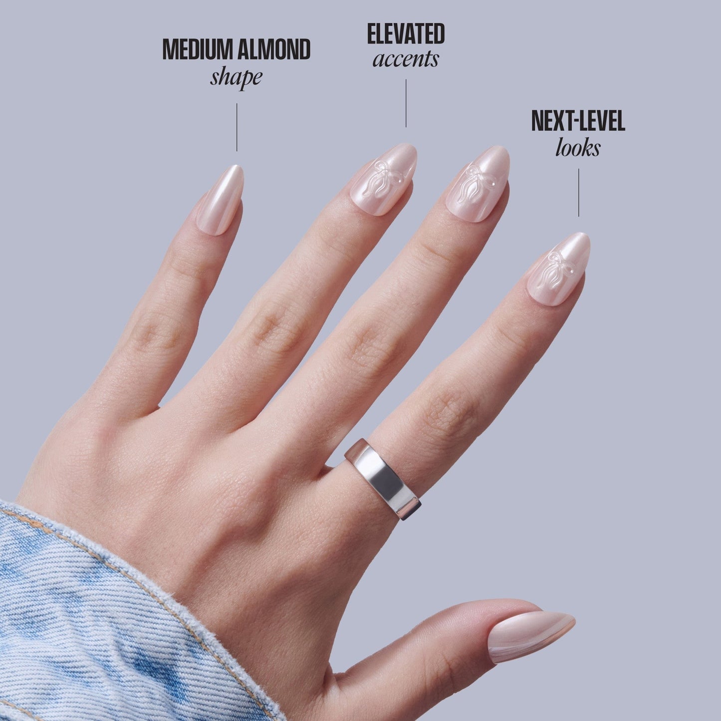 Kiss Glam 3D & Jewel Press On Fake Glue Nails - Ripple | 3D & Jewel Design, Pink, Medium, Almond