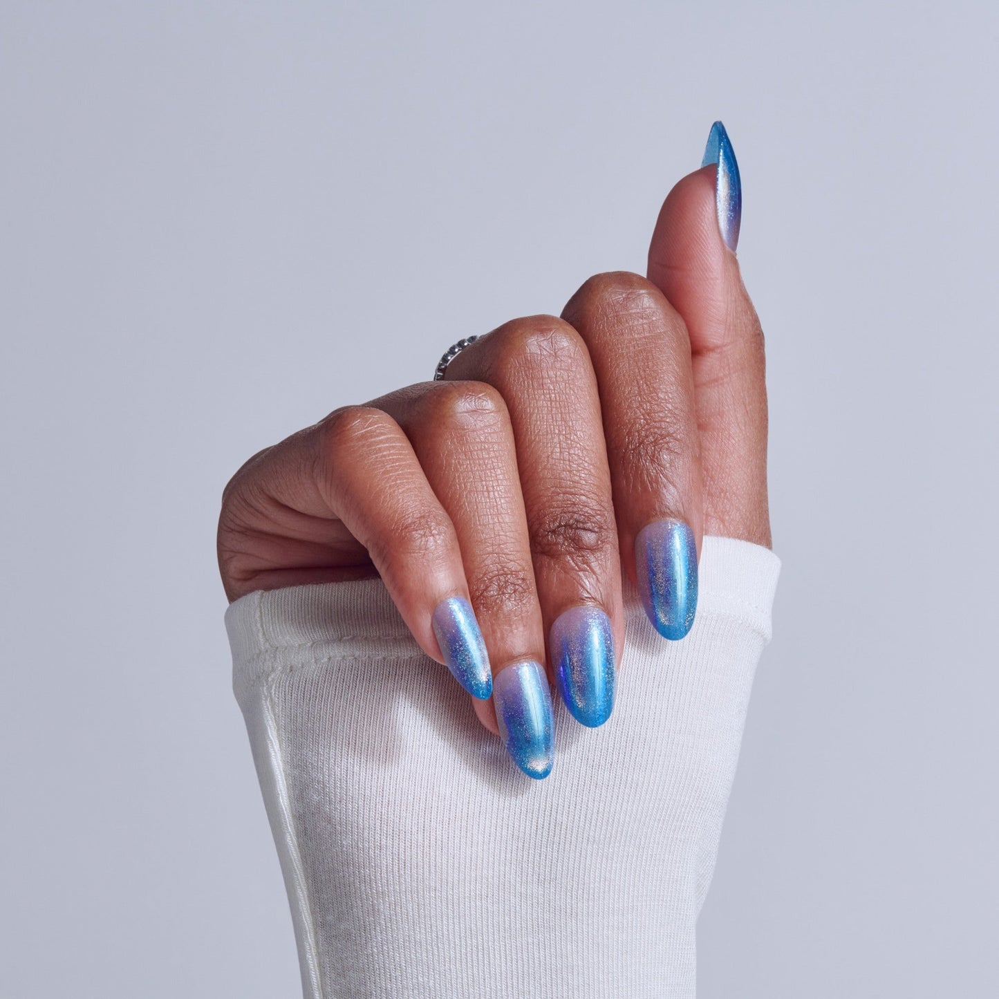 Kiss Glam Embellished Press On Fake Glue Nails - Glow Forever | Design, Blue, Medium, Almond