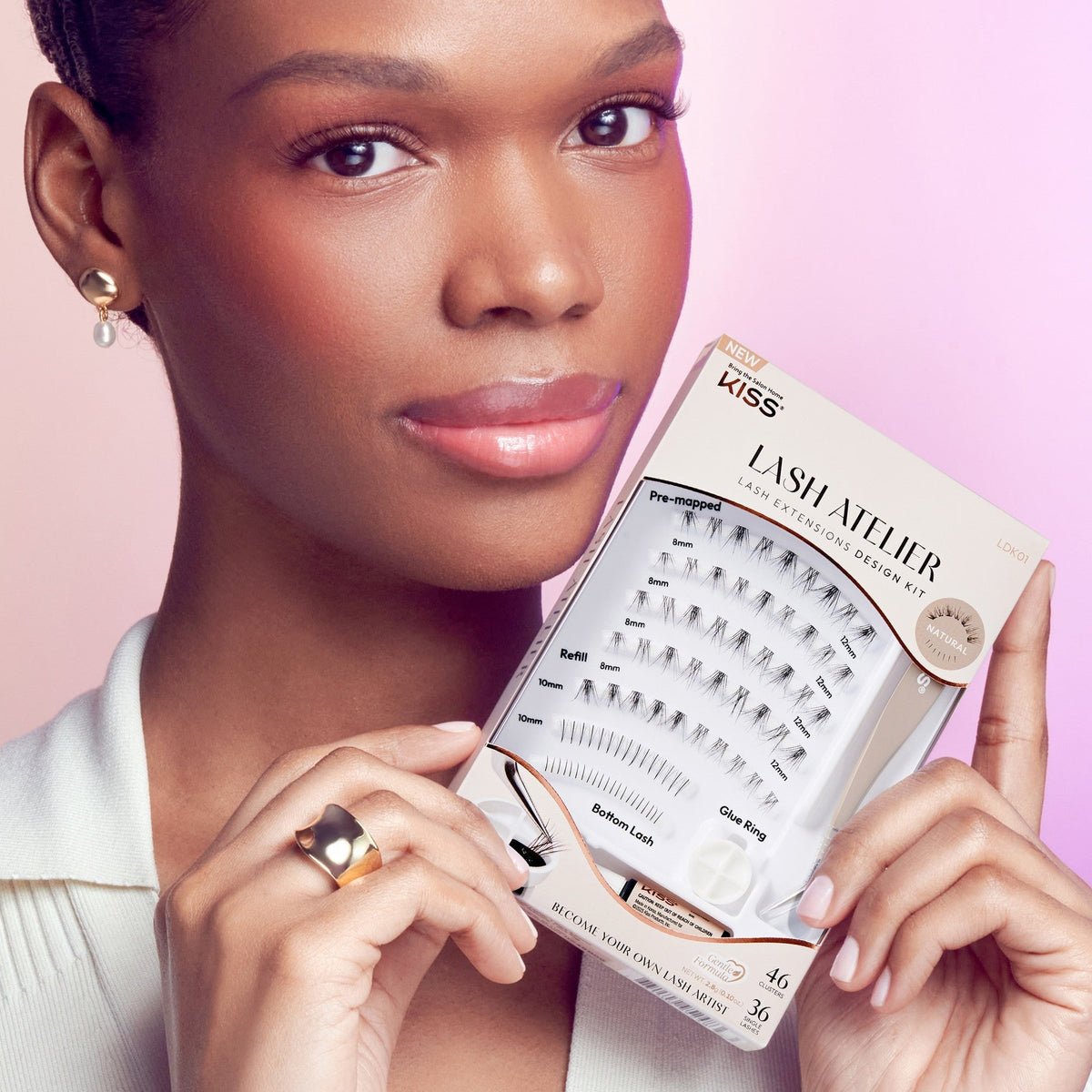 Kiss Lash Atelier False Eyelash Extensions Design Kit - Natural | 46 Clusters, 36 Single Lashes, Cluster Lashes, Individual Lashes, 6mm-12mm