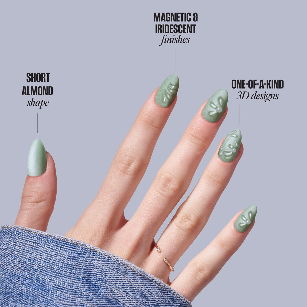 Kiss Nail Drip Press On Fake Glue Nails - Dancing Heart | 3D & Jewel Design, Green, Medium, Almond