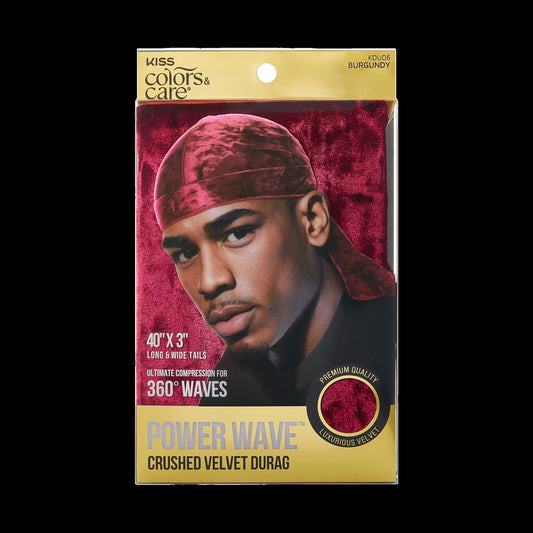 Kiss Colors & Care Power Wave Velvet Luxe Durag - Burgundy | Wave Cap, One Size, Hair Accessories