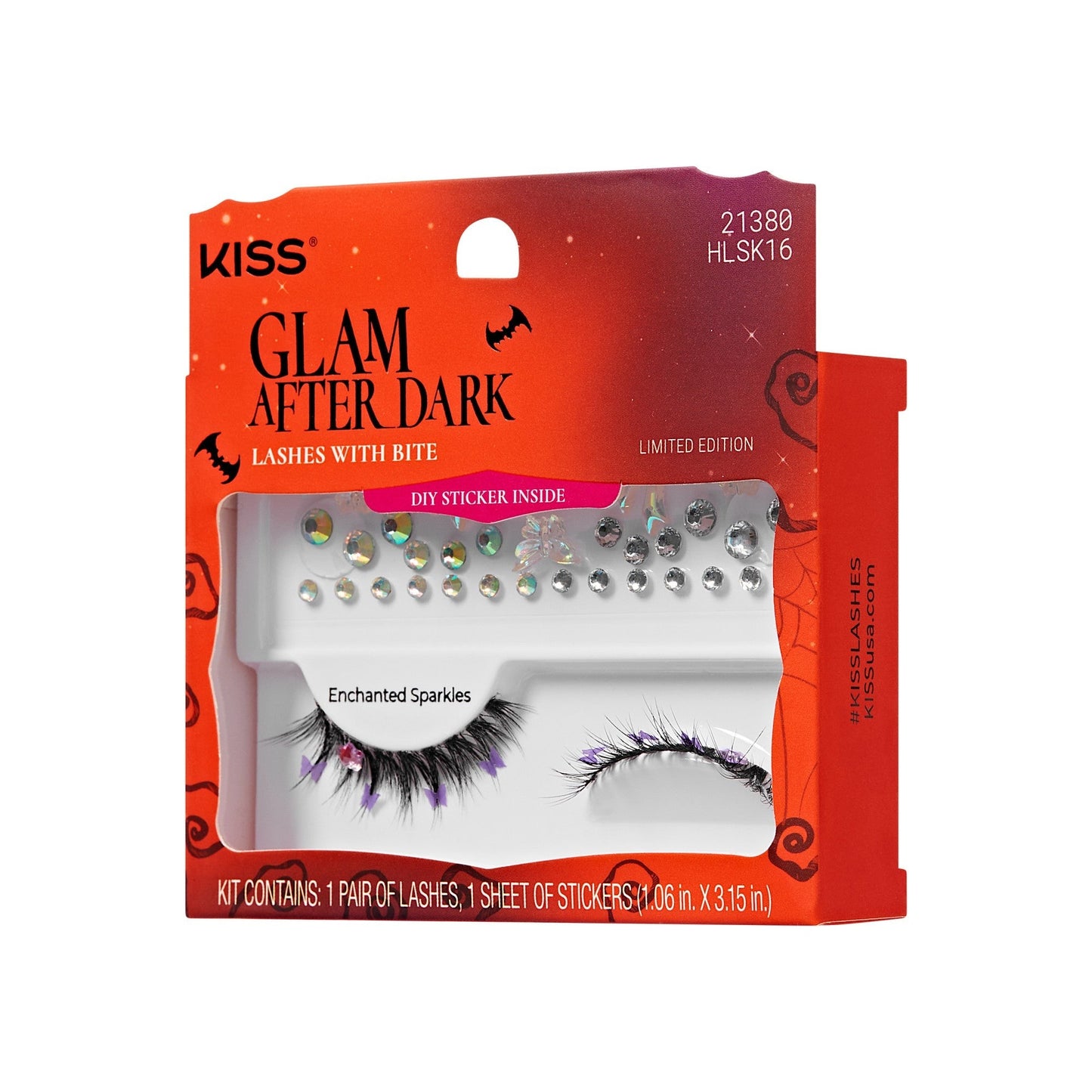 Kiss Halloween Decorated False Eyelashes & Gem Sticker - Enchanted Sparkles | 1 Pair, Strip Lashes, 8mm-13mm