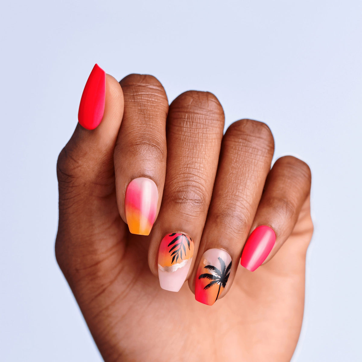 Impress Design No Glue Fake Press On Nails - Sol | Design, Multicolor, Medium, Coffin, Manicure