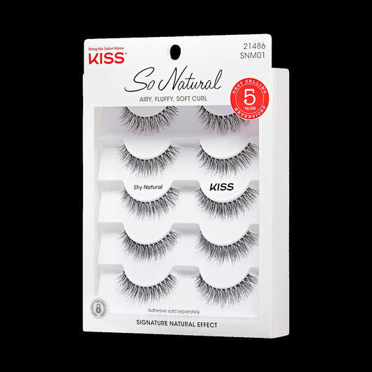 Kiss So Natural False Eyelashes - Shy Natural | 5 Pairs, Strip Lashes, 8mm-10mm