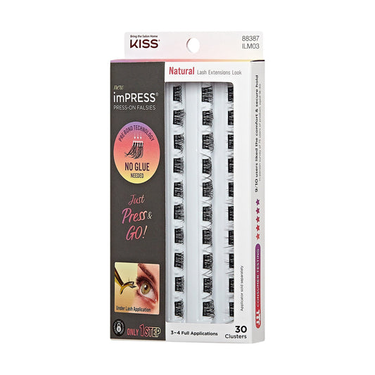 Impress Falsies Pre-Glued False Eyelashes Refills - Natural | 30 Lash Clusters, 10mm-14mm