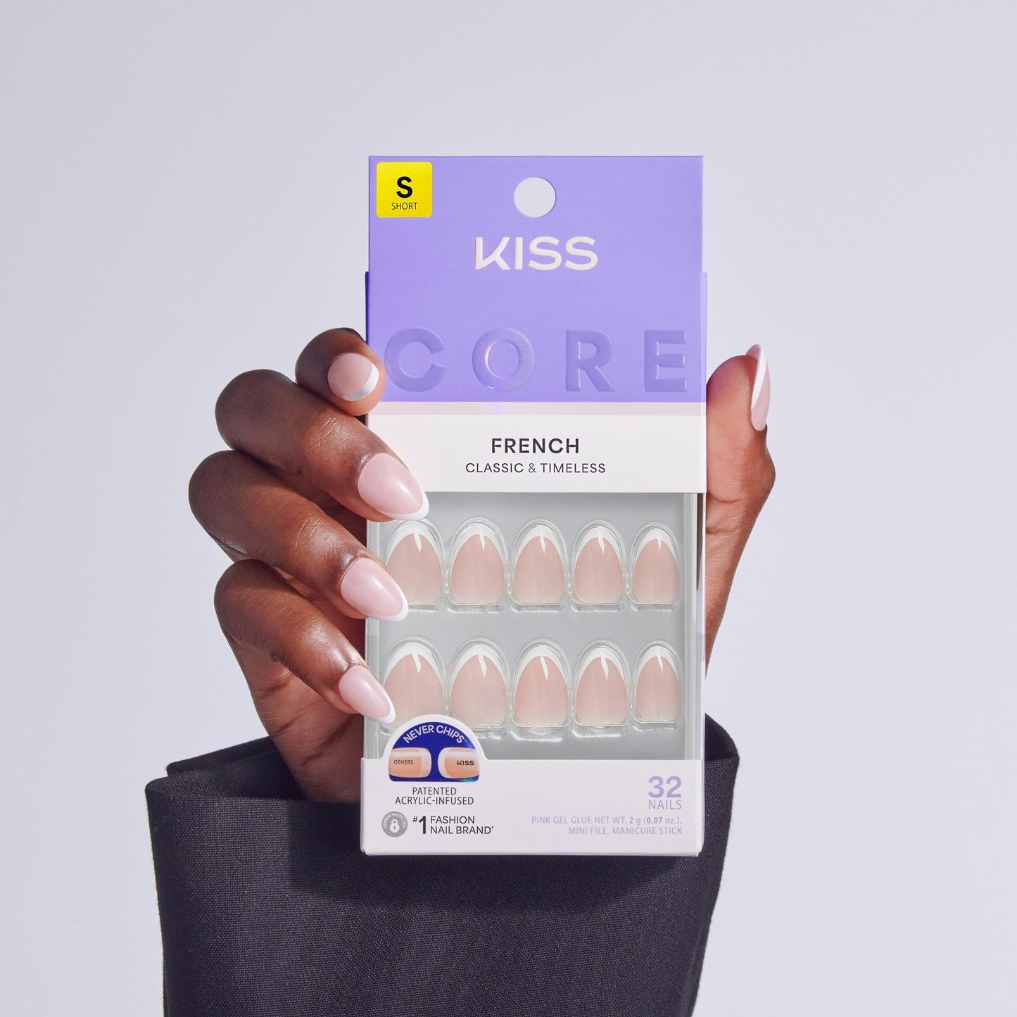 Kiss Core French Press On Fake Glue Nails - Passionate | French Tips, White, Short, Almond