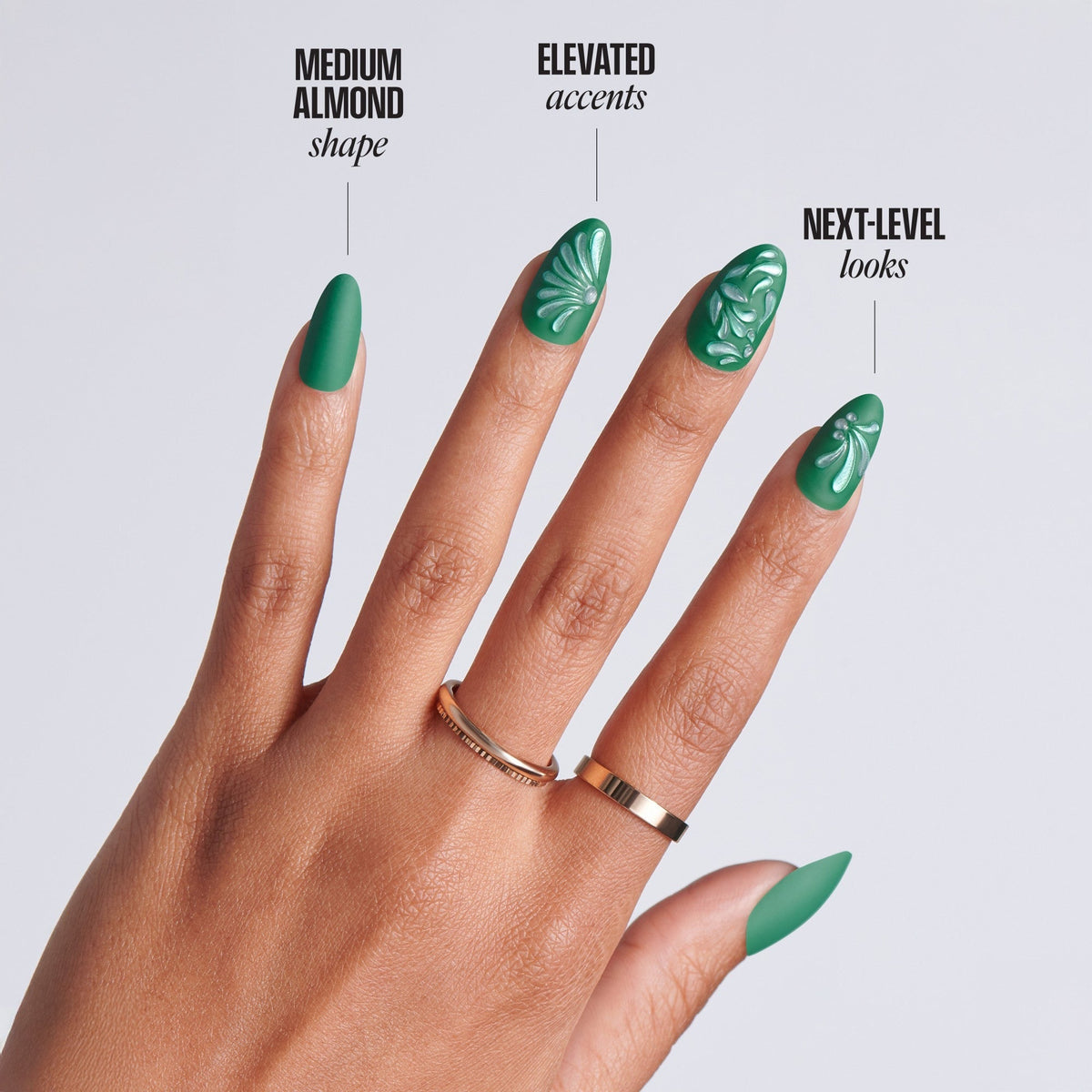 Kiss Glam Jeweled Press On Fake Glue Nails - Tropical Glow | 3D & Jewel Design, Green, Medium, Almond