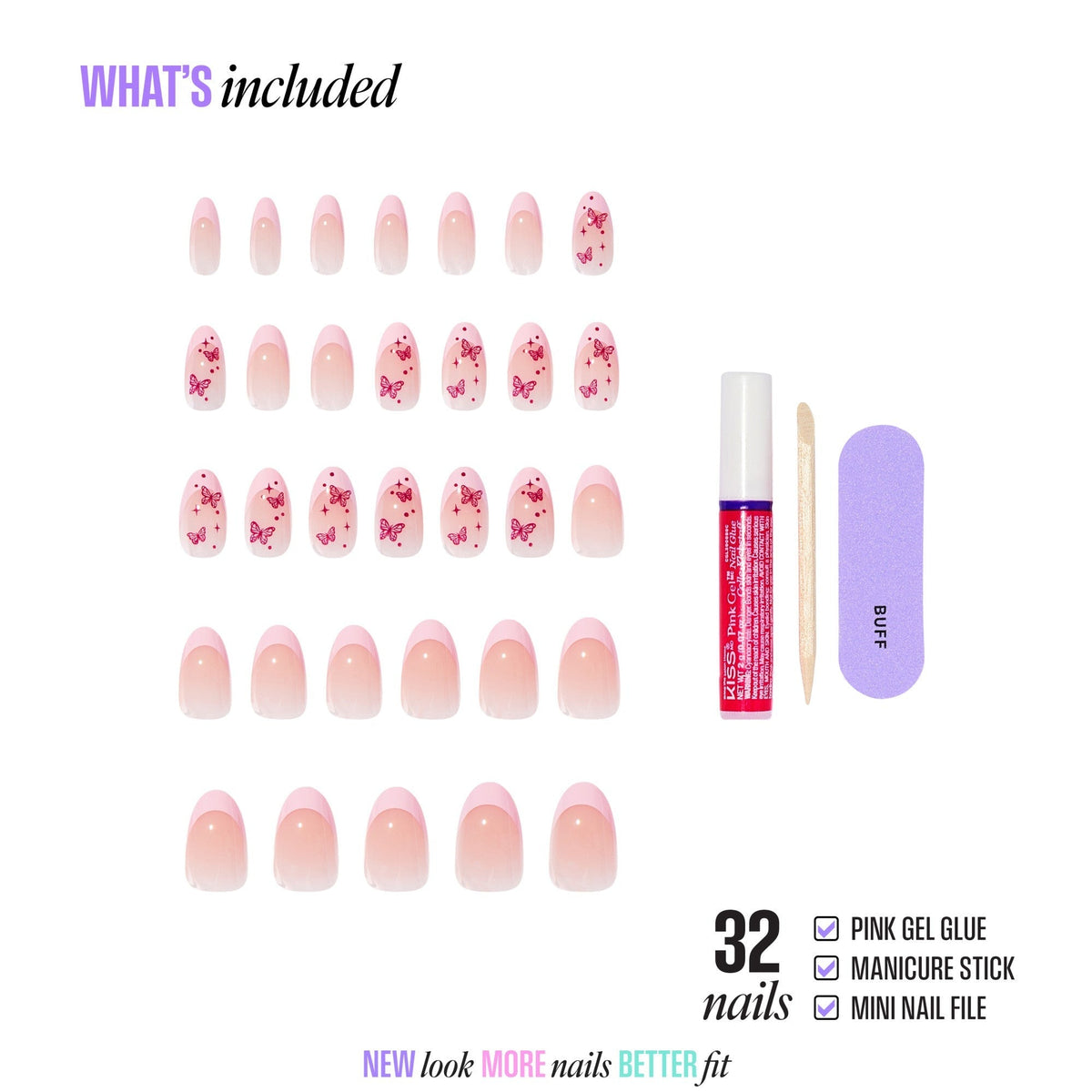 Kiss Core Design Press On Fake Glue Nails - Signature | Design, Pink, Medium, Almond