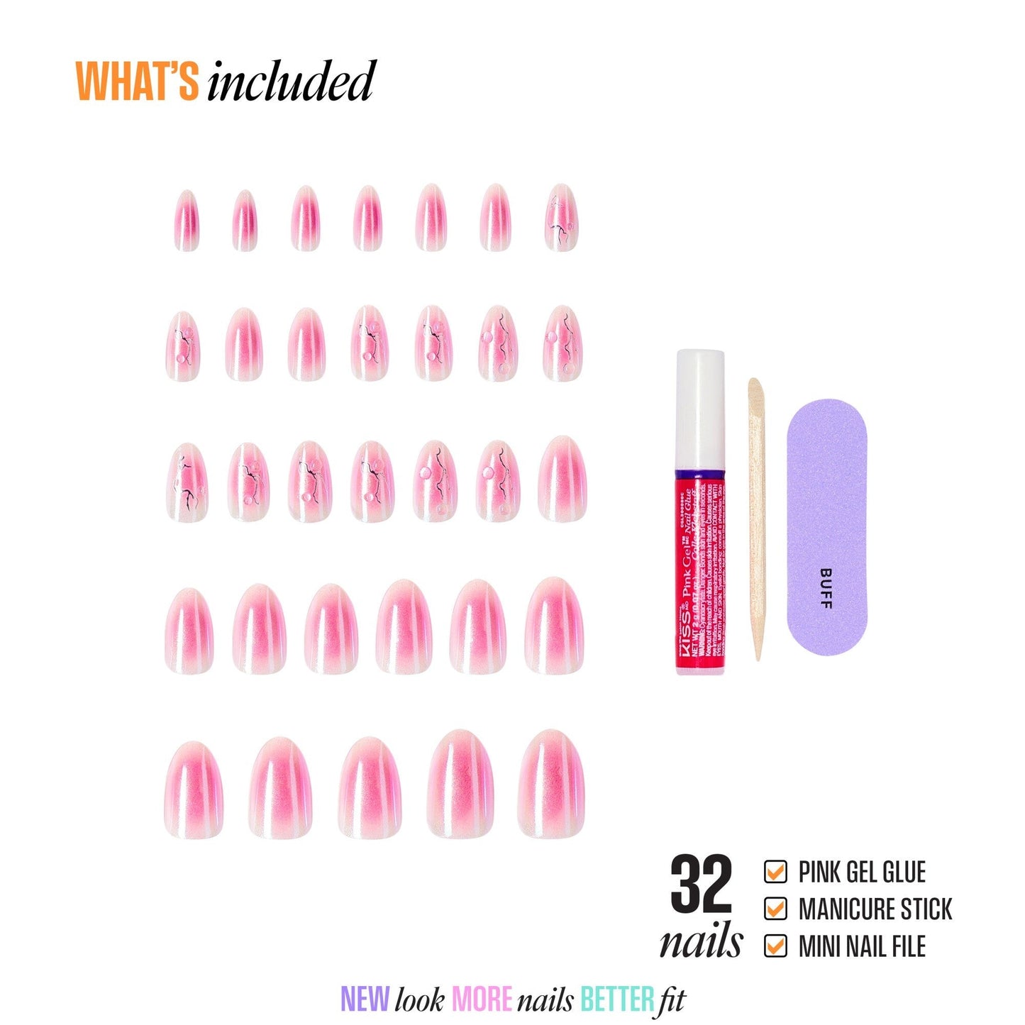 Kiss Nail Drip Press On Fake Glue Nails - Eternal Drift | 3D & Jewel Design, Pink, Medium, Almond