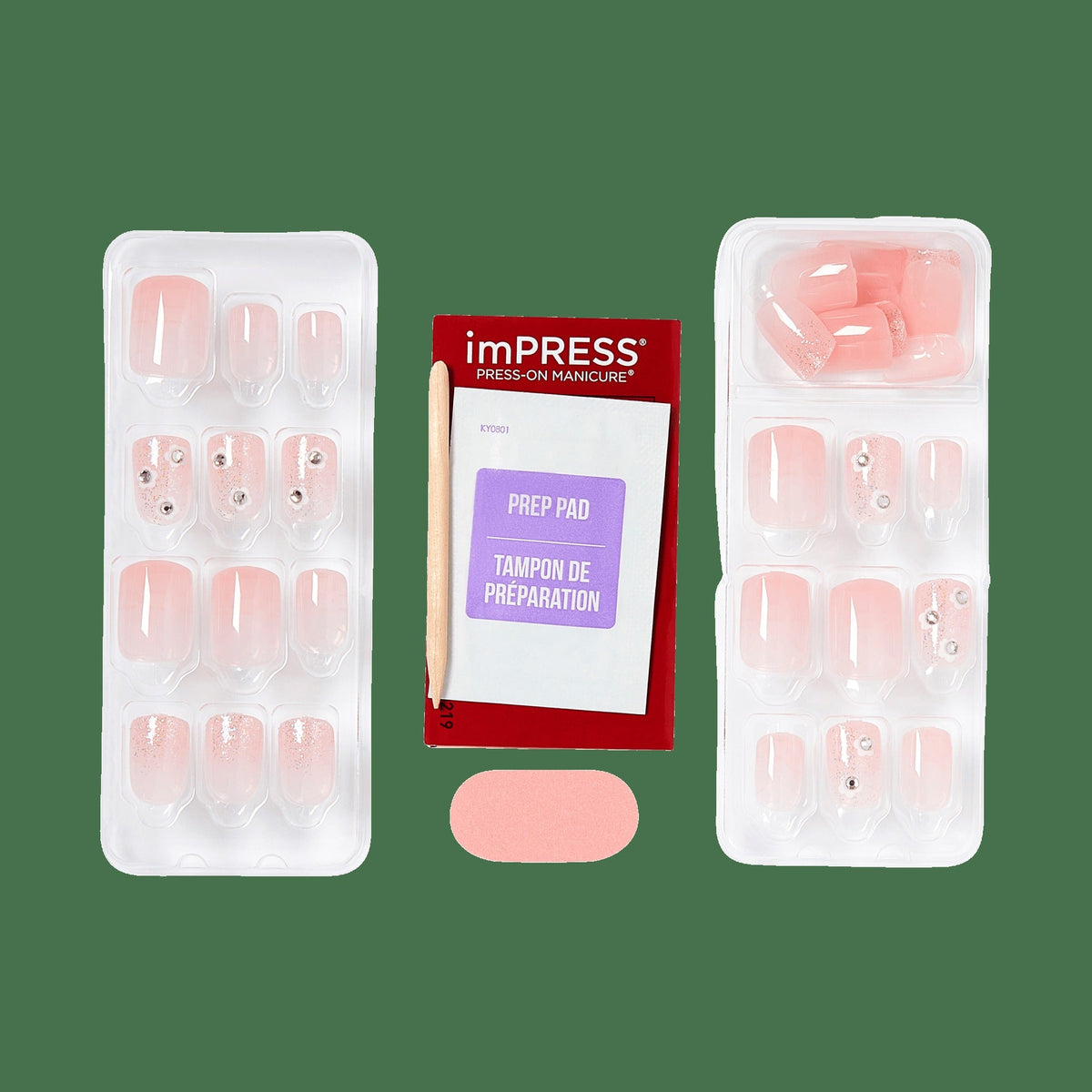 Impress Design No Glue Fake Press On Nails - The Beginning | 3D & Jewel Design, Pink, Short, Squoval, Manicure