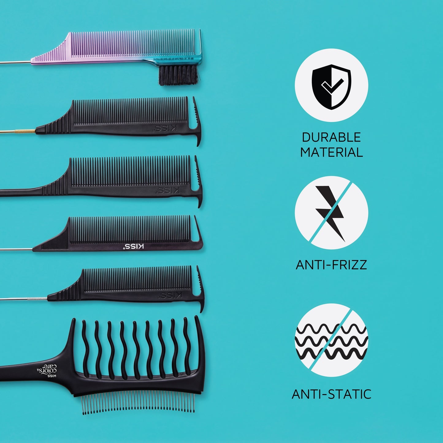 Kiss Colors & Care Carbon Fiber Axe Pin Tail Parting Comb | Parting Comb, Rat Tail Comb