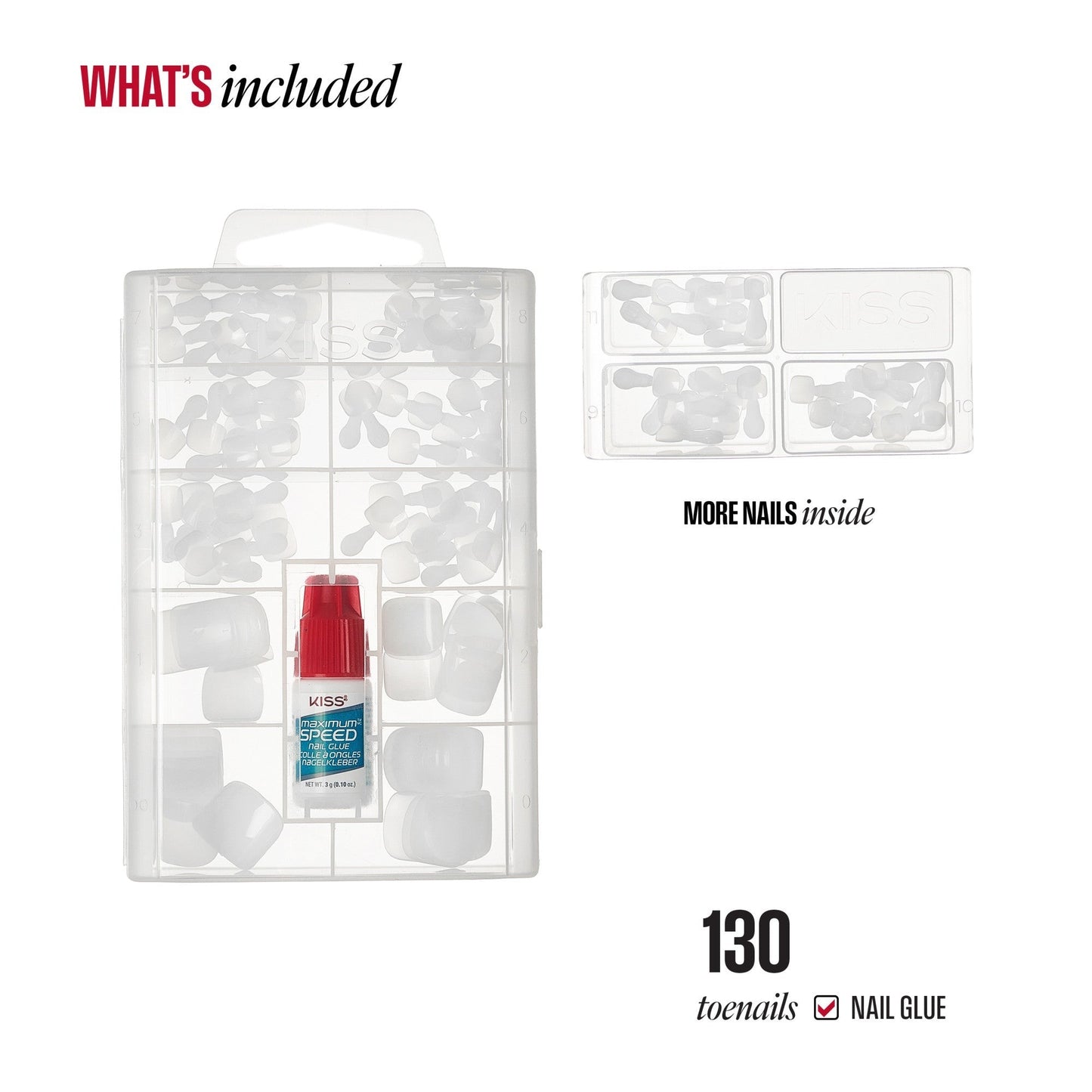 Kiss Professional Full Cover Press On Fake Toenails - Tippy Toes | 130 Toenails, Includes Nail Glue, Solid, White, Short, Squoval, Pedicure