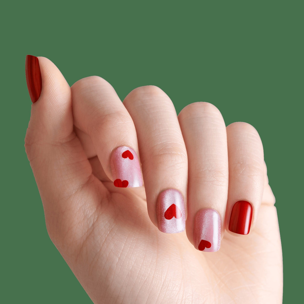 Impress Design No Glue Fake Press On Nails - Good 4 You | Design, Pink & Red, Short, Squoval, Manicure