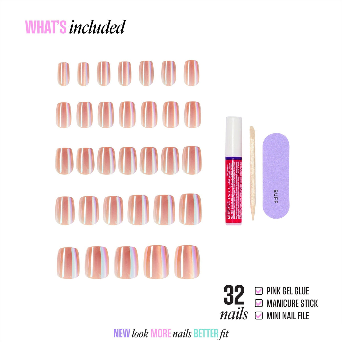Kiss Glam Embellished Press On Fake Glue Nails - Golden Hour Affairs | Design, Pink, Short, Squoval