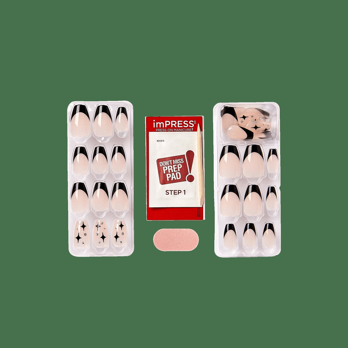 Impress Design No Glue Fake Press On Nails - For the Night | French Design, Black, Medium, Coffin, Manicure
