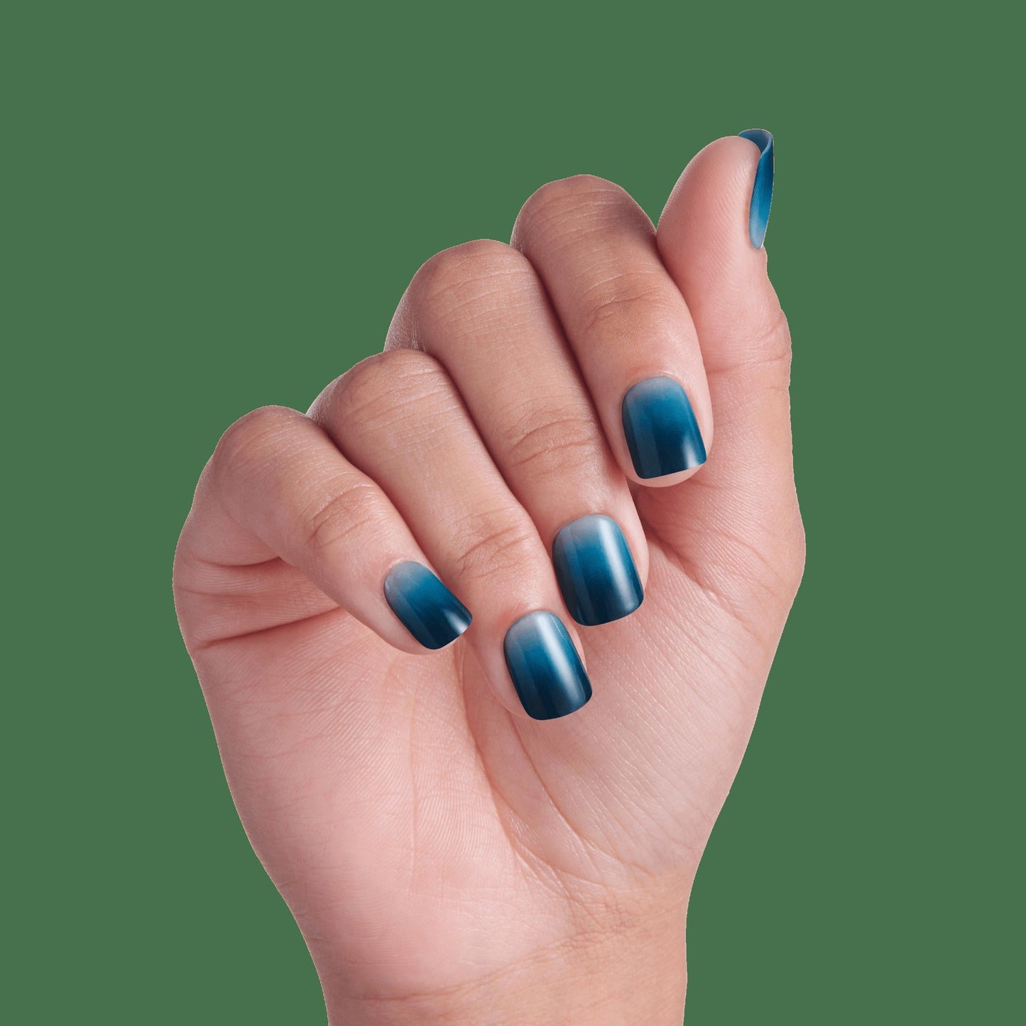 Impress Color No Glue Fake Press On Nails - Velvet Breeze | Design, Blue, Short, Squoval, Manicure