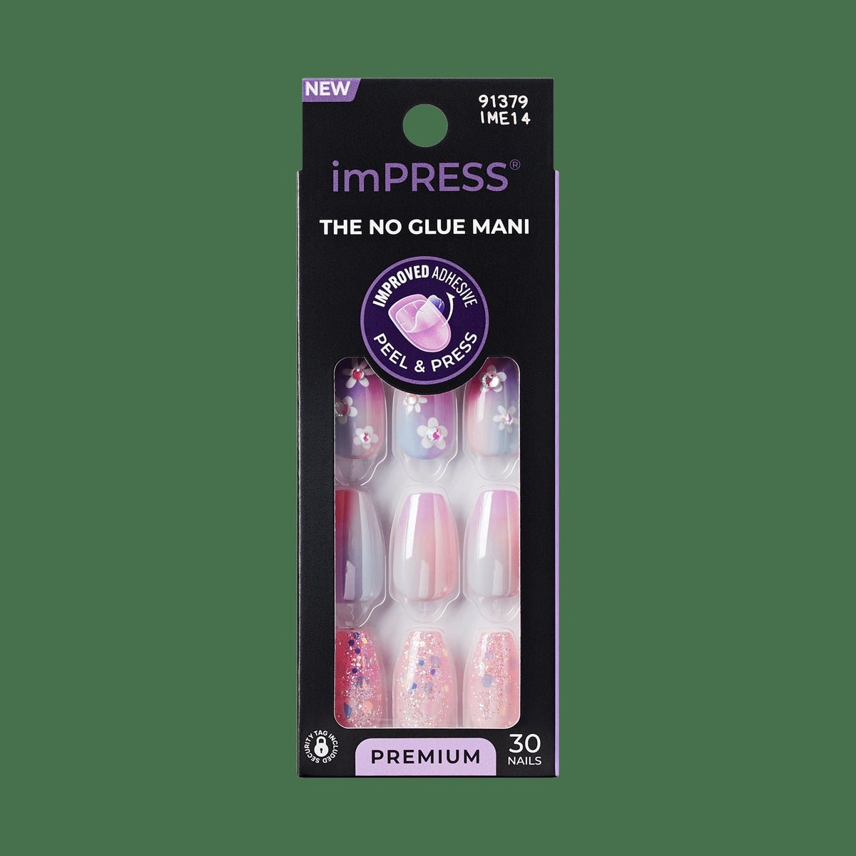 Impress Premium No Glue Fake Press On Nails - Portal | 3D & Jewel Design, Purple, Medium, Coffin, Manicure