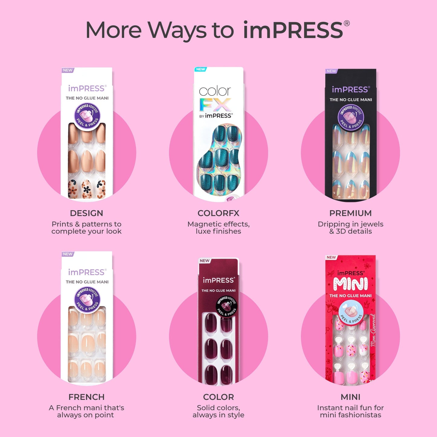 Impress Design No Glue Fake Press On Nails - Still The One | 3D & Jewel French Design, Pink, Medium, Almond, Manicure