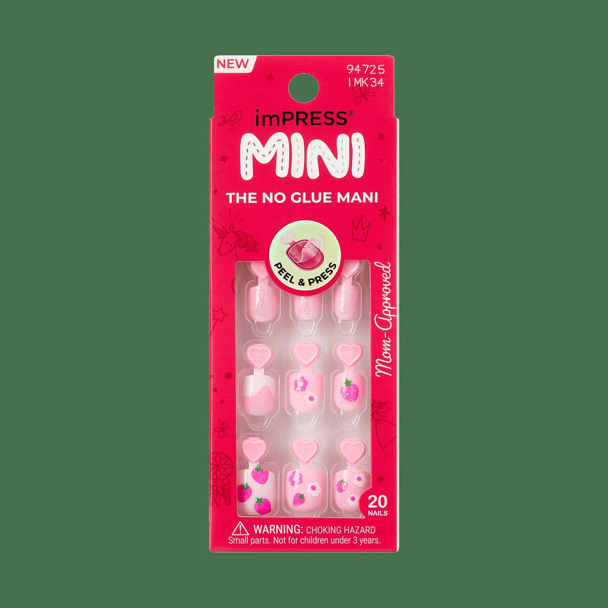 Impress Kids No Glue Fake Press On Nails - Berry Cute | Design, Pink, Kids, Squoval, Manicure