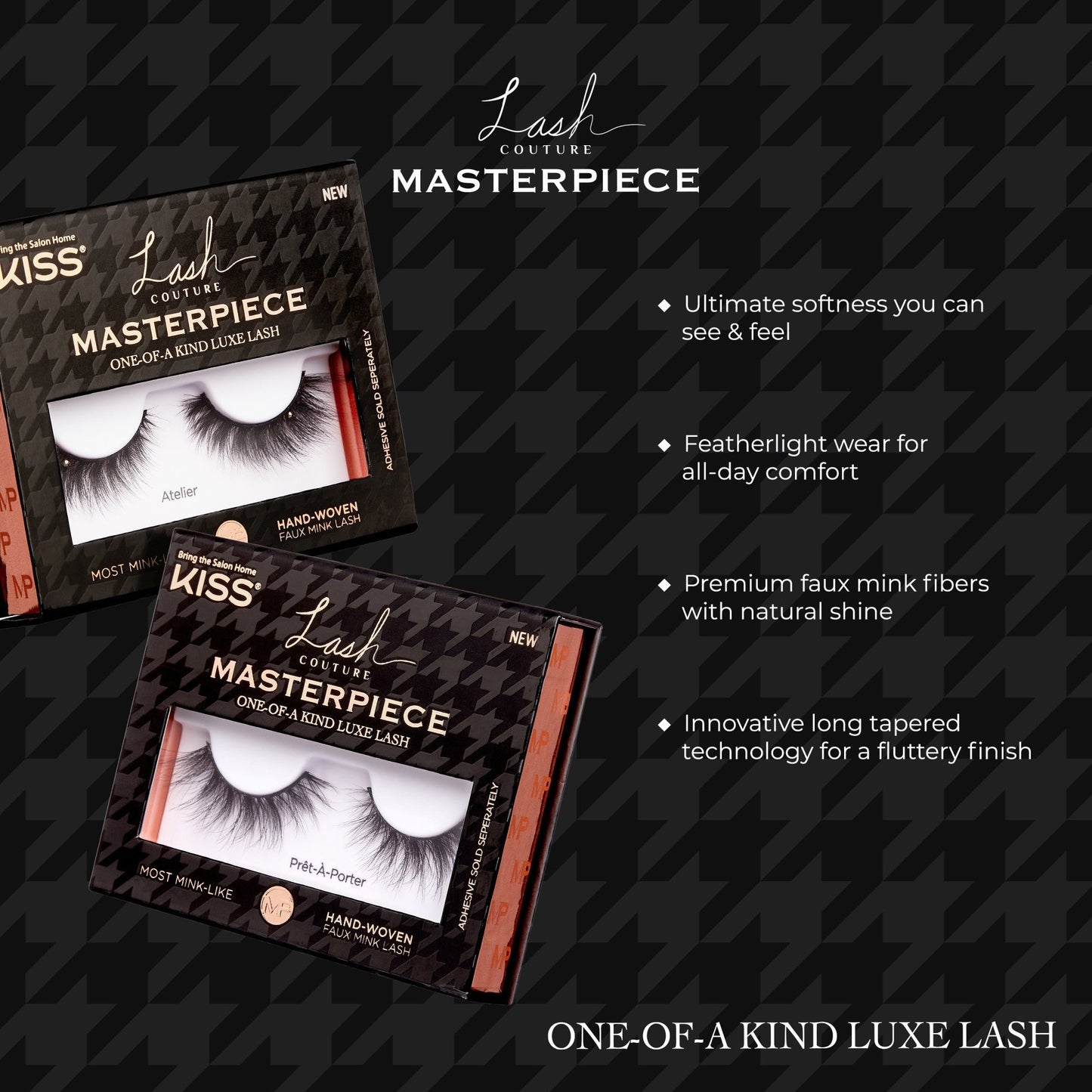 Kiss Lash Couture Masterpiece False Eyelashes Multipack - Mink Like Wispy | 3 Pairs, Strip Lashes, 7mm-16mm