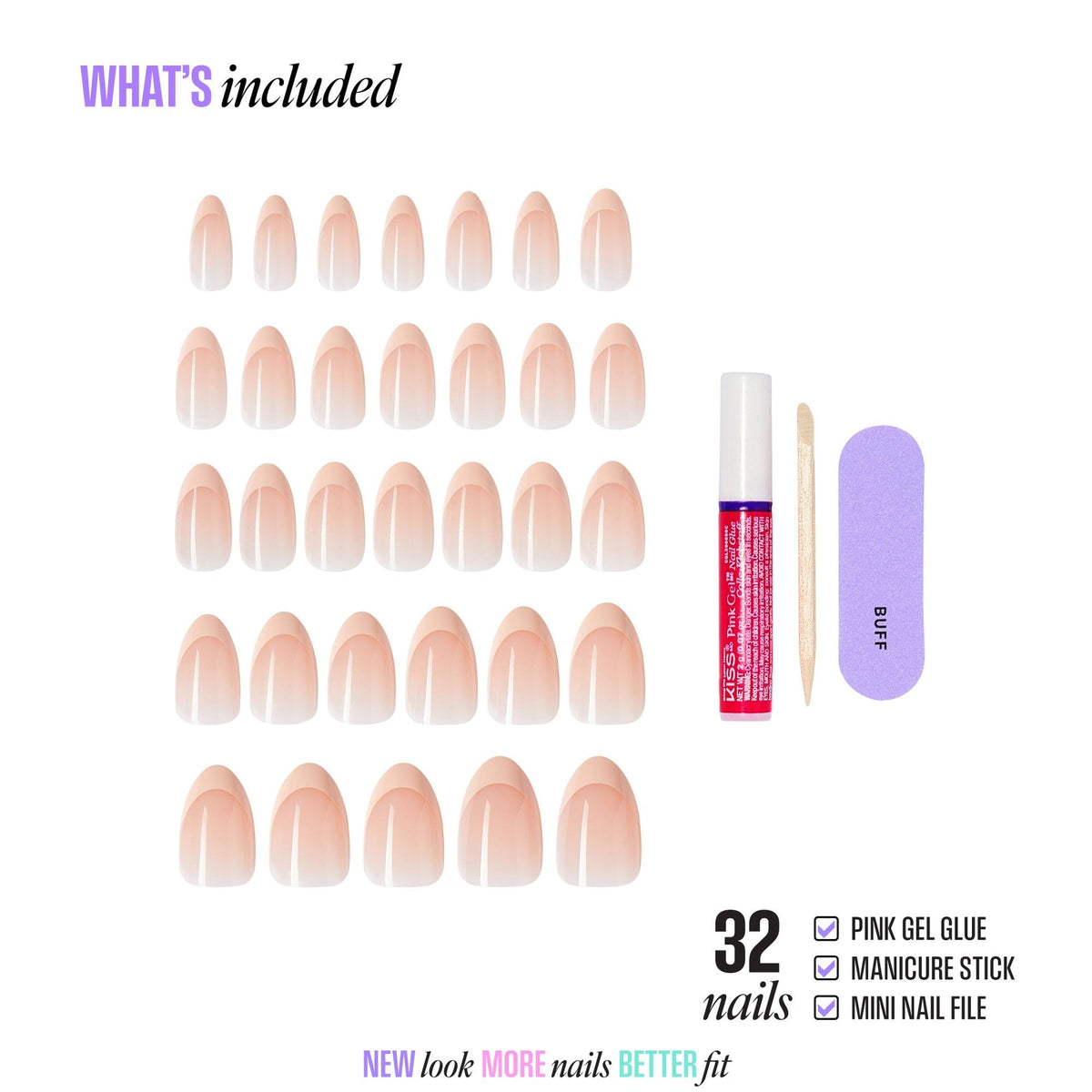 Kiss Core French Press On Fake Glue Nails - Dancing On Clouds | French Tips, Pink, Medium, Almond