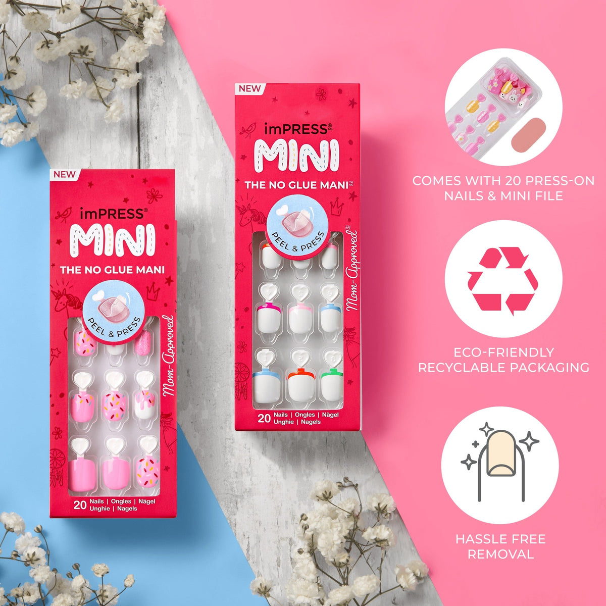 Impress Nail Art No Glue Fake Press On Nails - Nail Artist Kit | Design, Pink, Kids, Squoval, Manicure