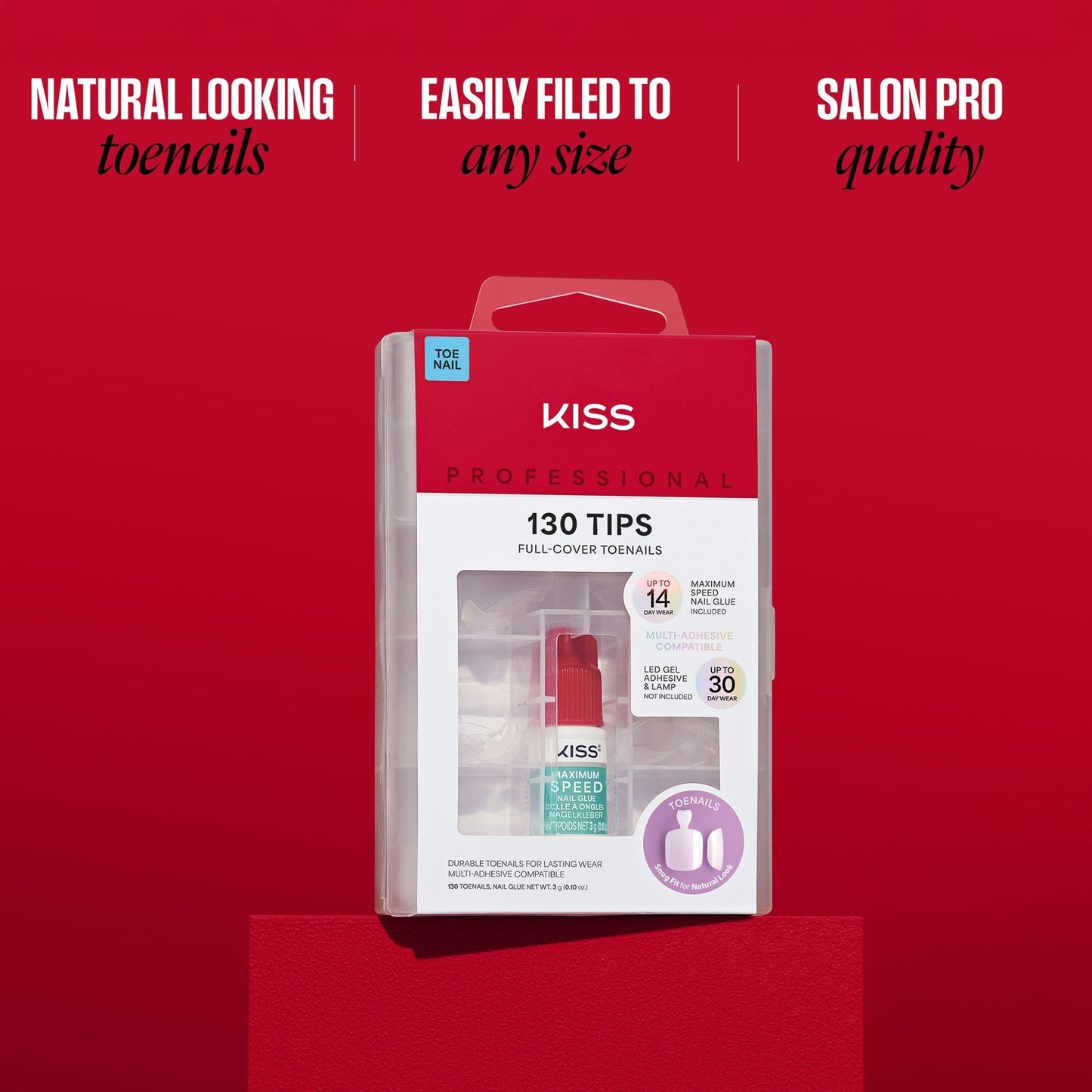 Kiss Professional Full Cover Press On Fake Toenails - Tippy Toes | 130 Toenails, Includes Nail Glue, Solid, White, Short, Squoval, Pedicure