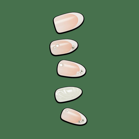 Impress Design No Glue Fake Press On Nails - Bloom | French Design, White, Medium, Almond, Manicure