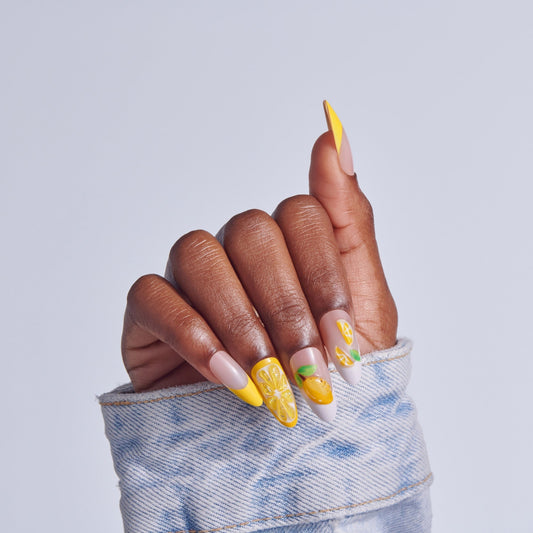 Kiss Glam 3D & Jewel Press On Fake Glue Nails - Cherish the Moment | 3D & Jewel Design, Yellow, Long, Almond