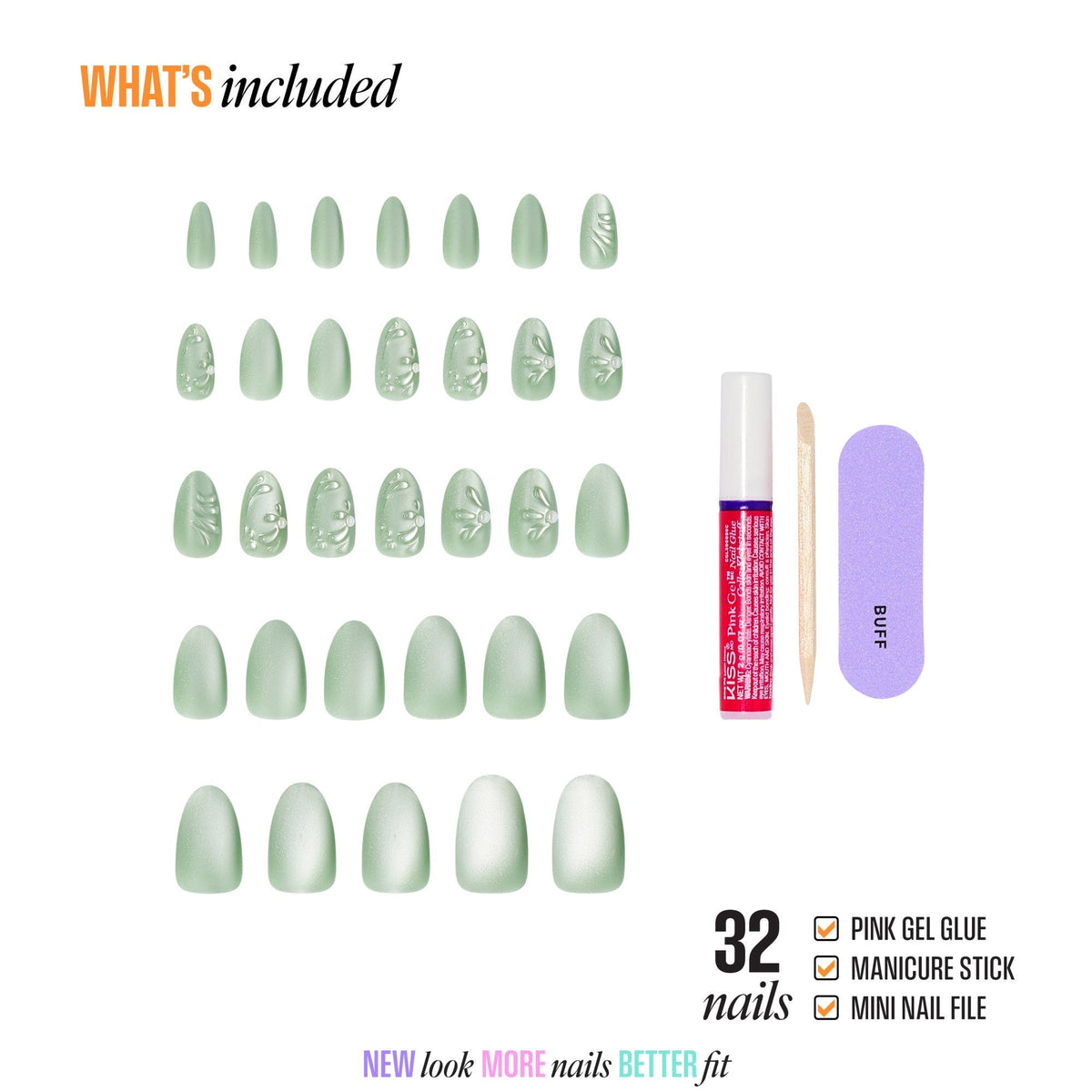 Kiss Nail Drip Press On Fake Glue Nails - Dancing Heart | 3D & Jewel Design, Green, Medium, Almond