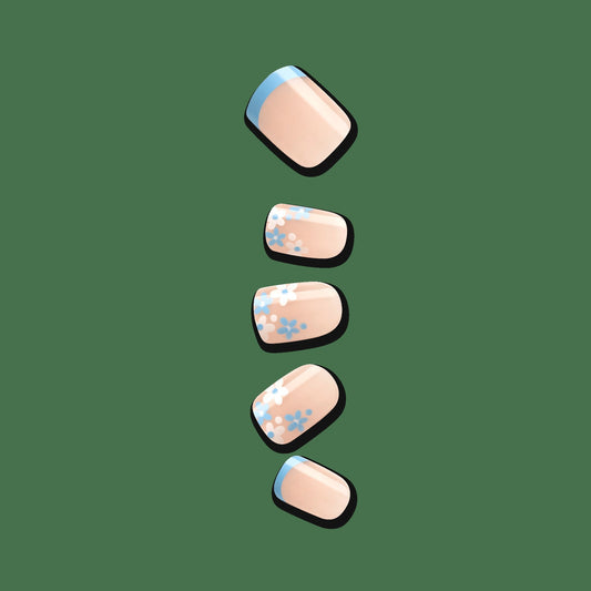 Impress French No Glue Fake Press On Nails - Snooze | French Design, Blue, Short, Squoval, Manicure