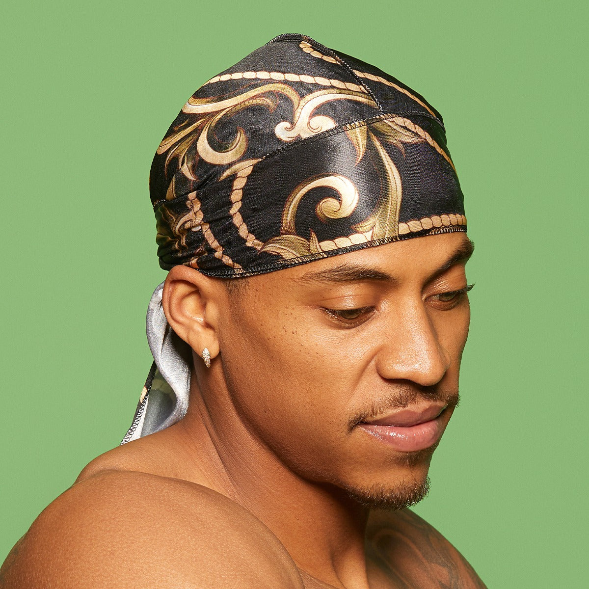 Kiss Colors & Care Power Wave Silky Satin Pattern Durag - Black & Gold | Silk Durag, Wave Cap, One Size, Hair Accessories