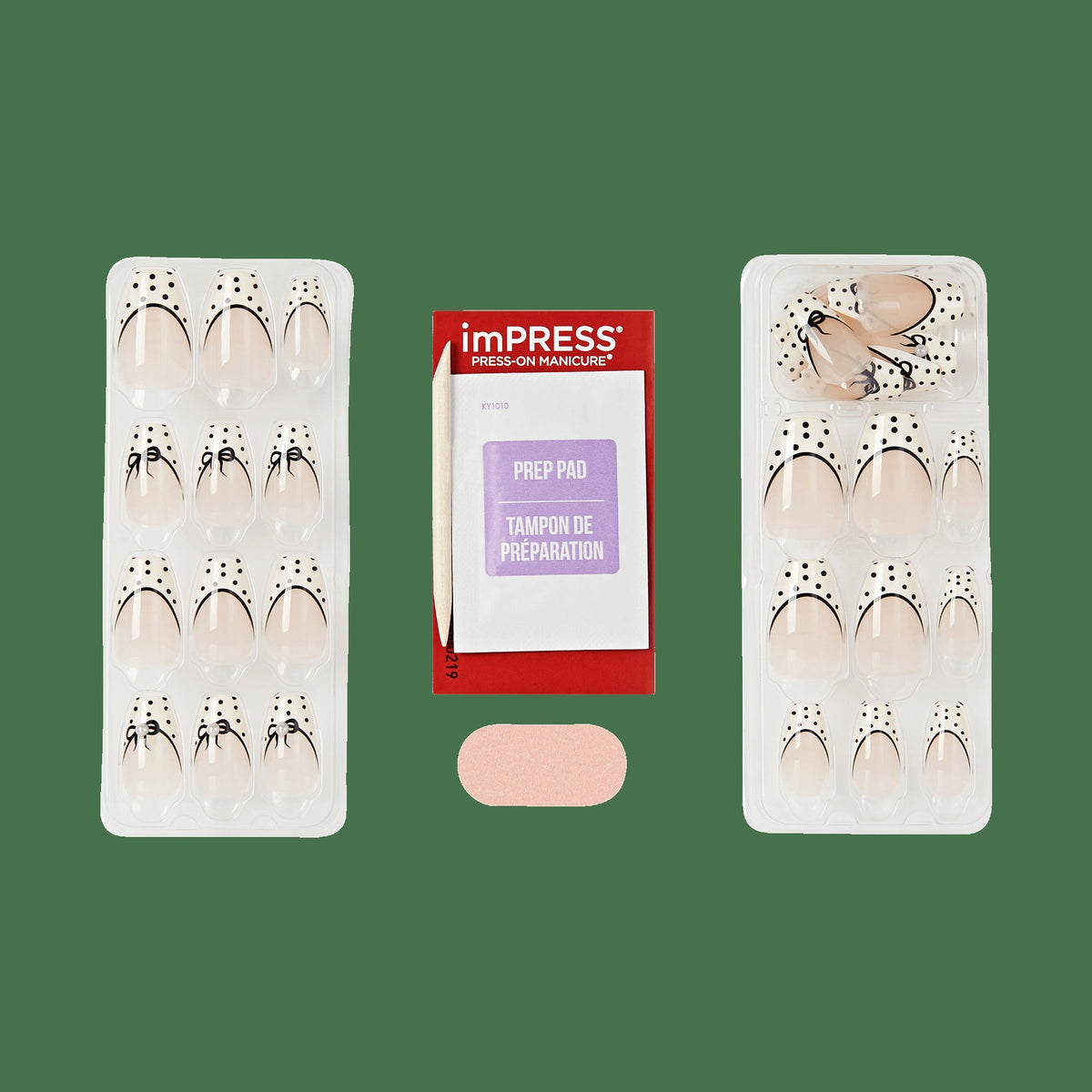 Impress Design No Glue Fake Press On Nails - Leafy | French Design, Black & White, Medium, Coffin, Manicure