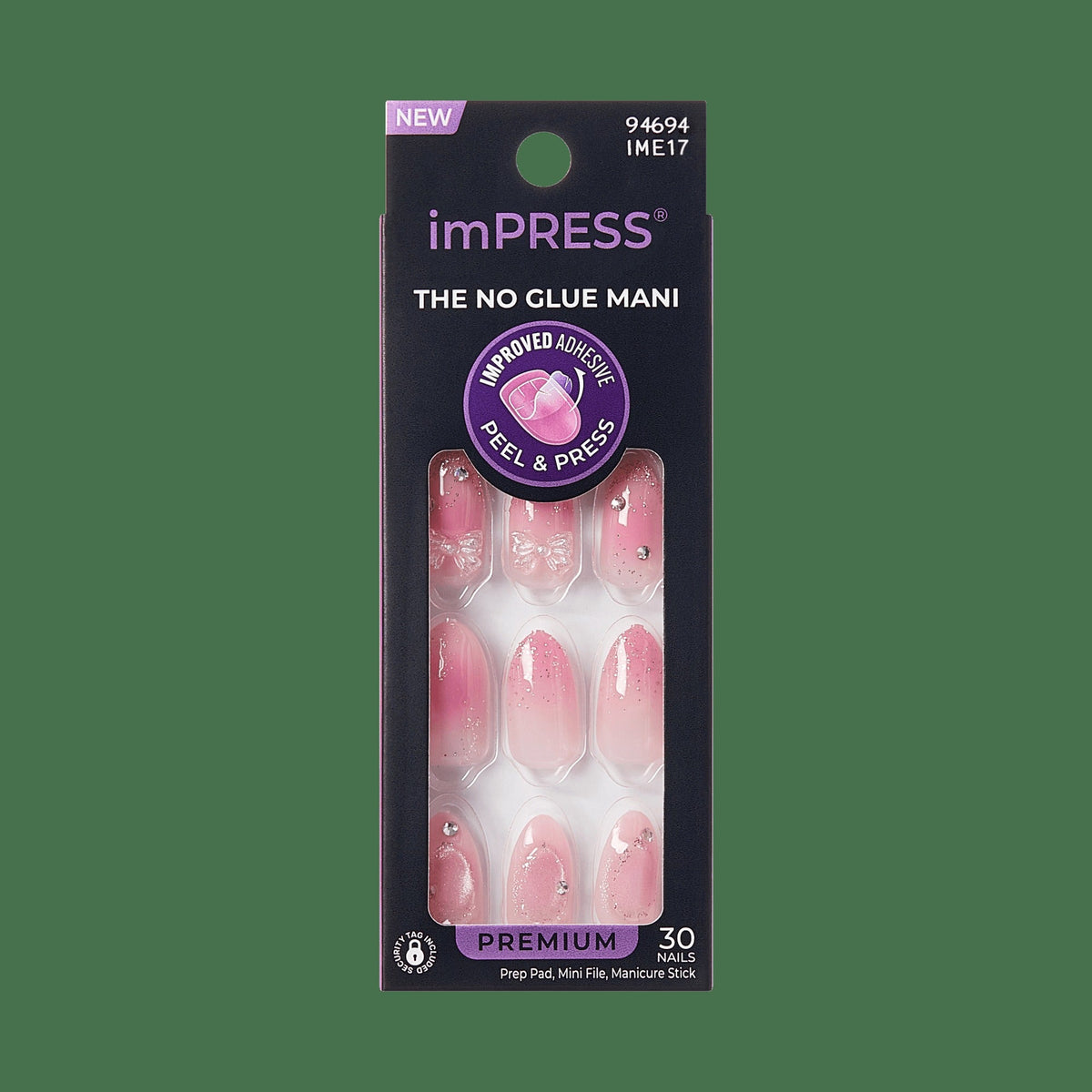 Impress Design Premium No Glue Fake Press On Nails - Venus | 3D & Jewel Design, Pink, Medium, Almond, Manicure