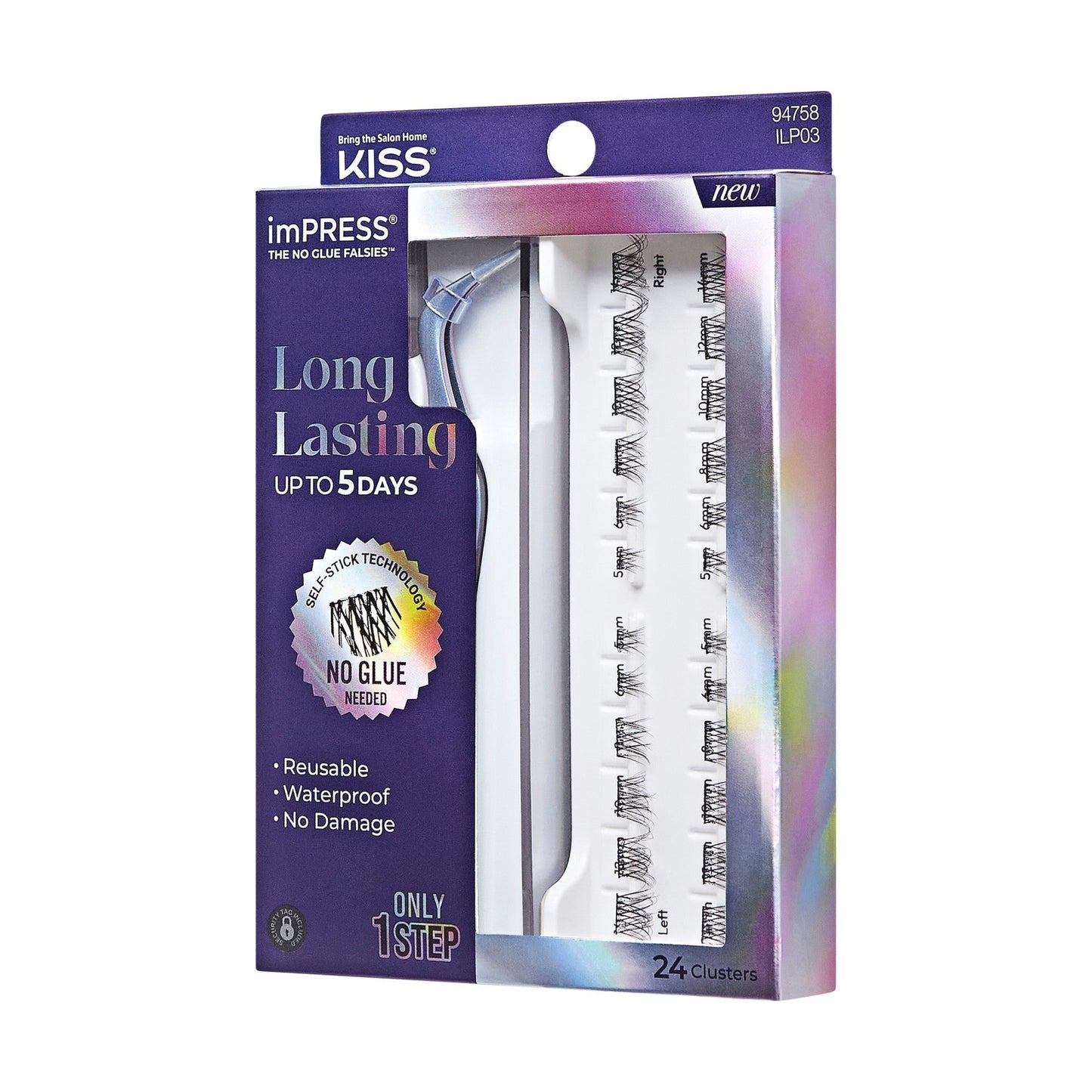 Impress Falsies Long Lasting Pre-Glued False Eyelashes Starter Kit - Demi Natural | 24 Lash Clusters, With Applicator, Up To 5 Day Wear, 5mm-14mm