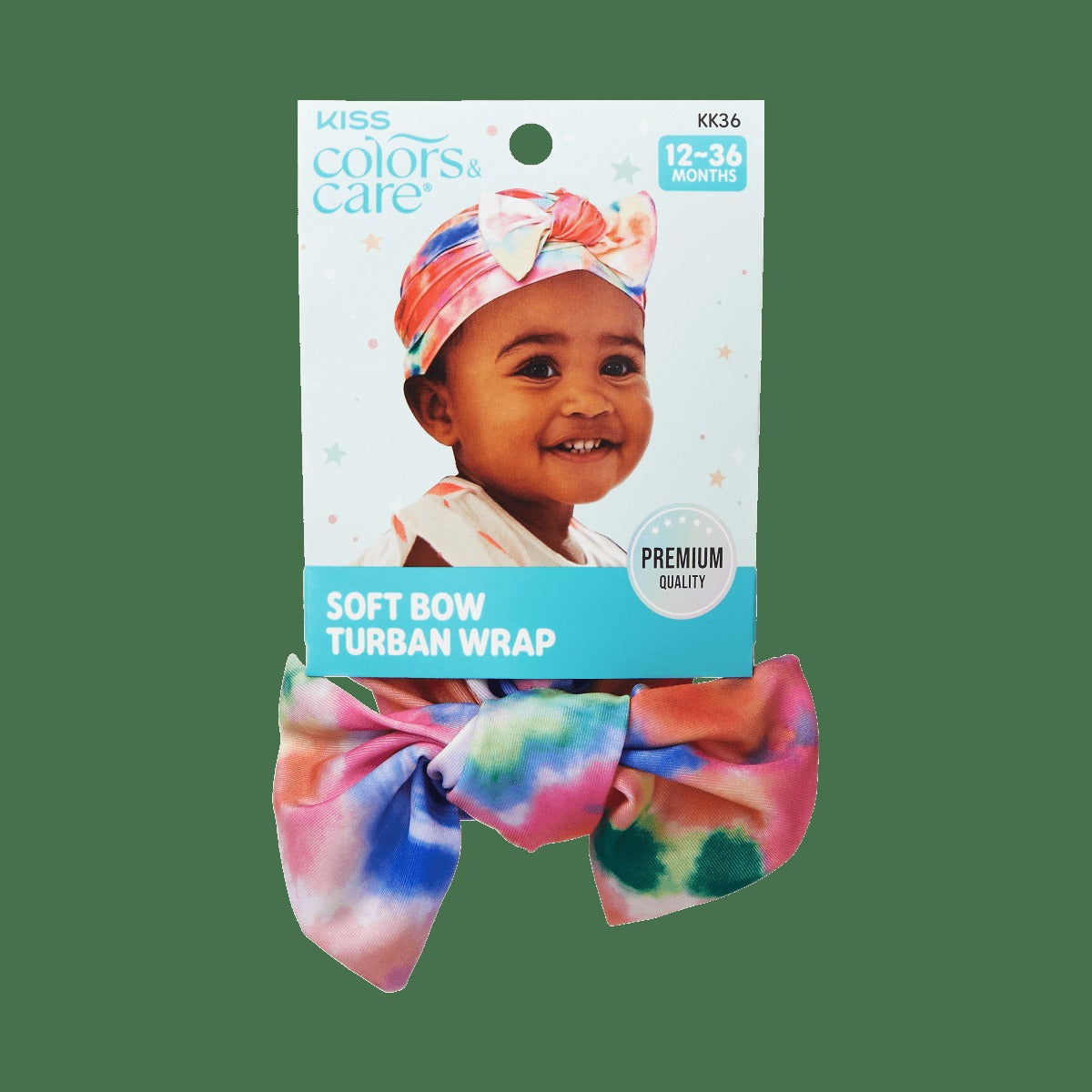 Kiss Colors & Care Soft & Silky Pre-Tied Top Knot Bow Turban Wrap for Toddlers - Tie-Dye | 12-36 months, Hair Turban, Hair Accessories